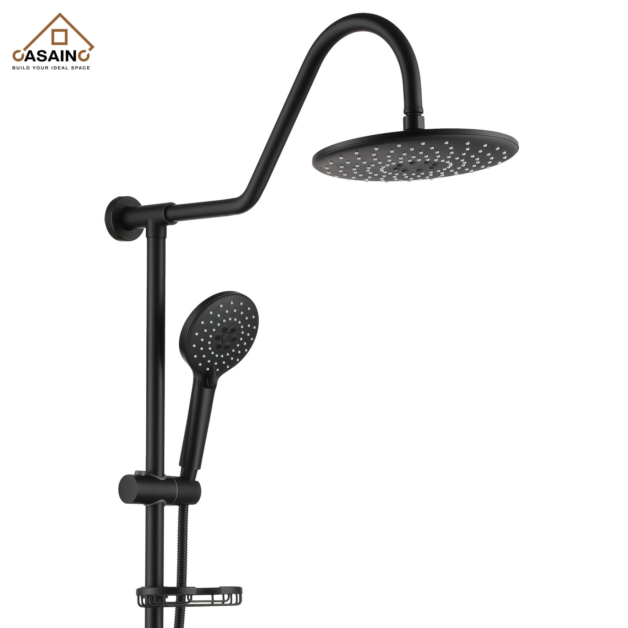 Casainc Matte Black Dual Shower Heads System with 3 Spray Patterns Hand Shower