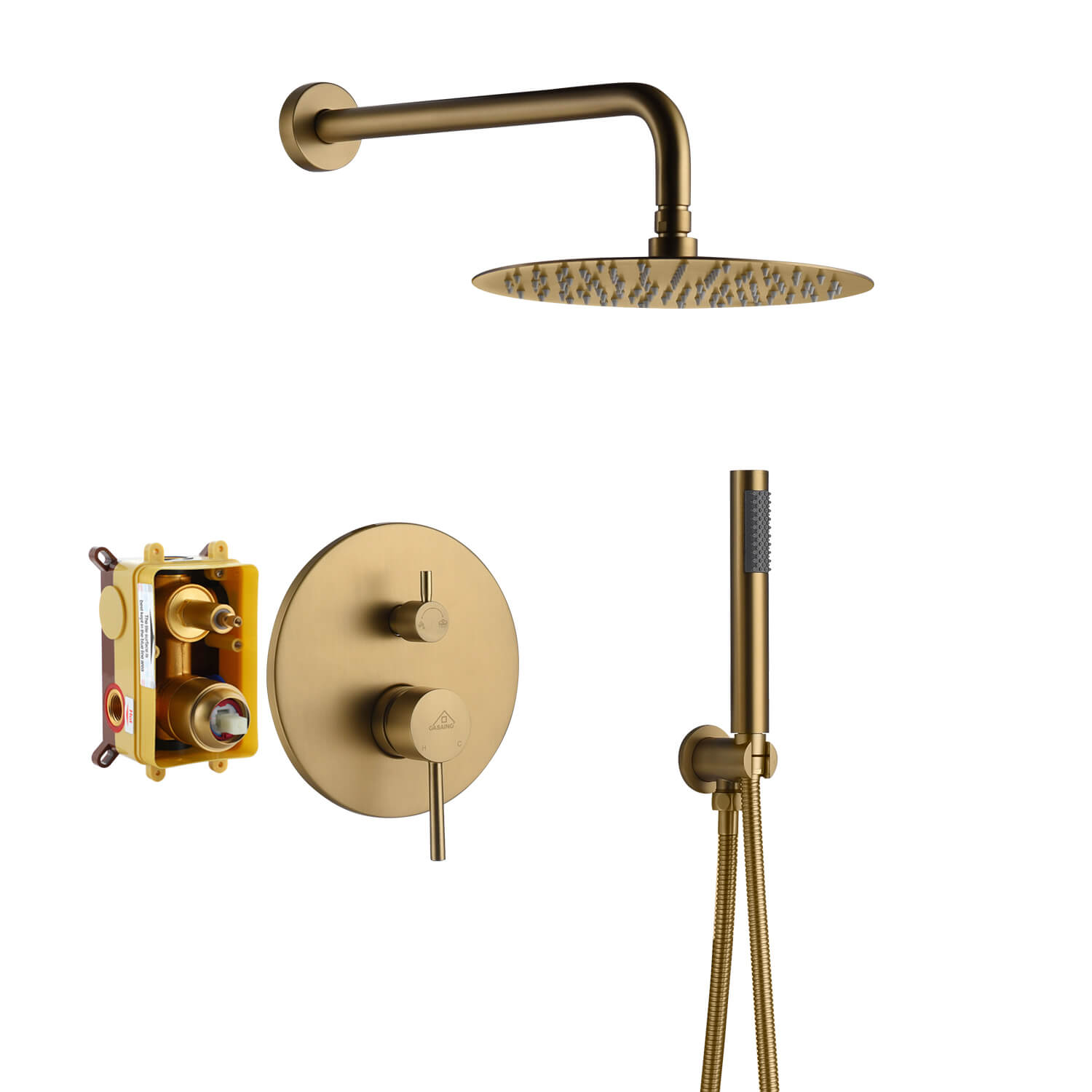 Casainc Round 2 Functions Wall Mount Dual Shower Heads Shower System,copper tones