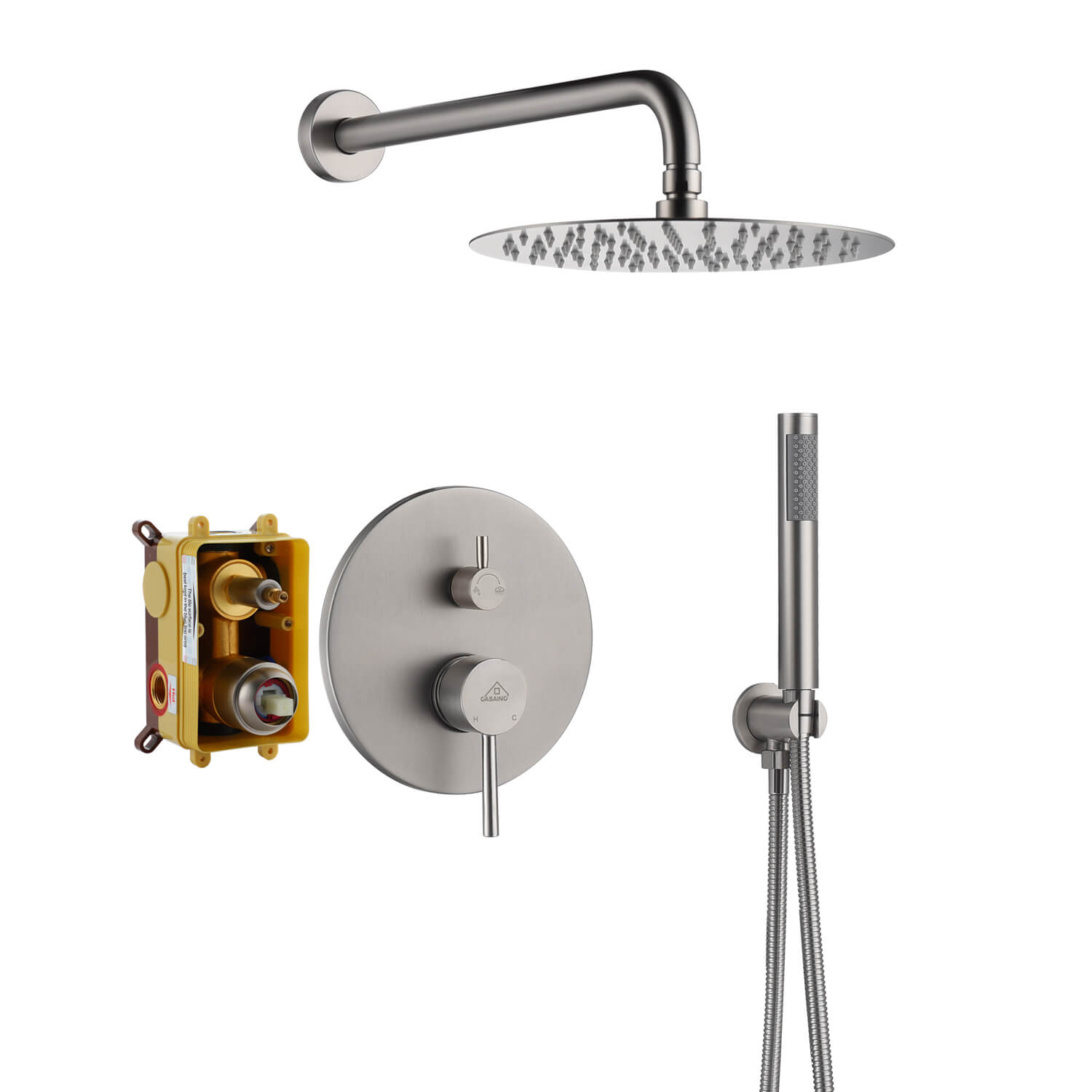 Casainc Round 2 Functions Wall Mount Dual Shower Heads Shower System