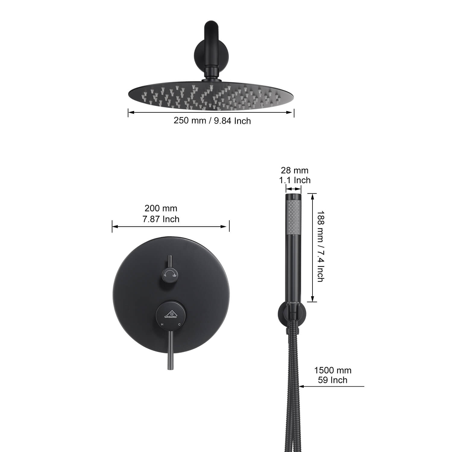Casainc Round 2 Functions Wall Mount Dual Shower Heads Shower System