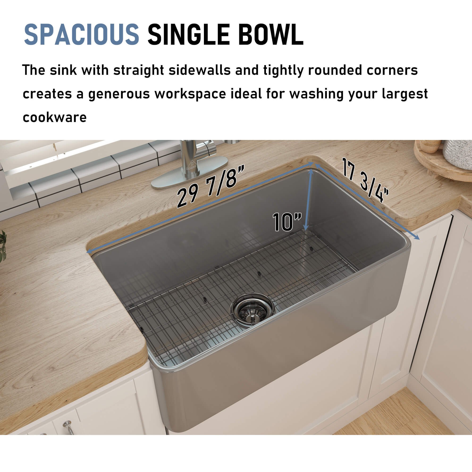 Fireclay 30 in. Single Bowl Farmhouse Apron Kitchen Sink with Bottom Grid and Strainers With cUPC Certified, in White Glossy/Matte Black/Matte Gray