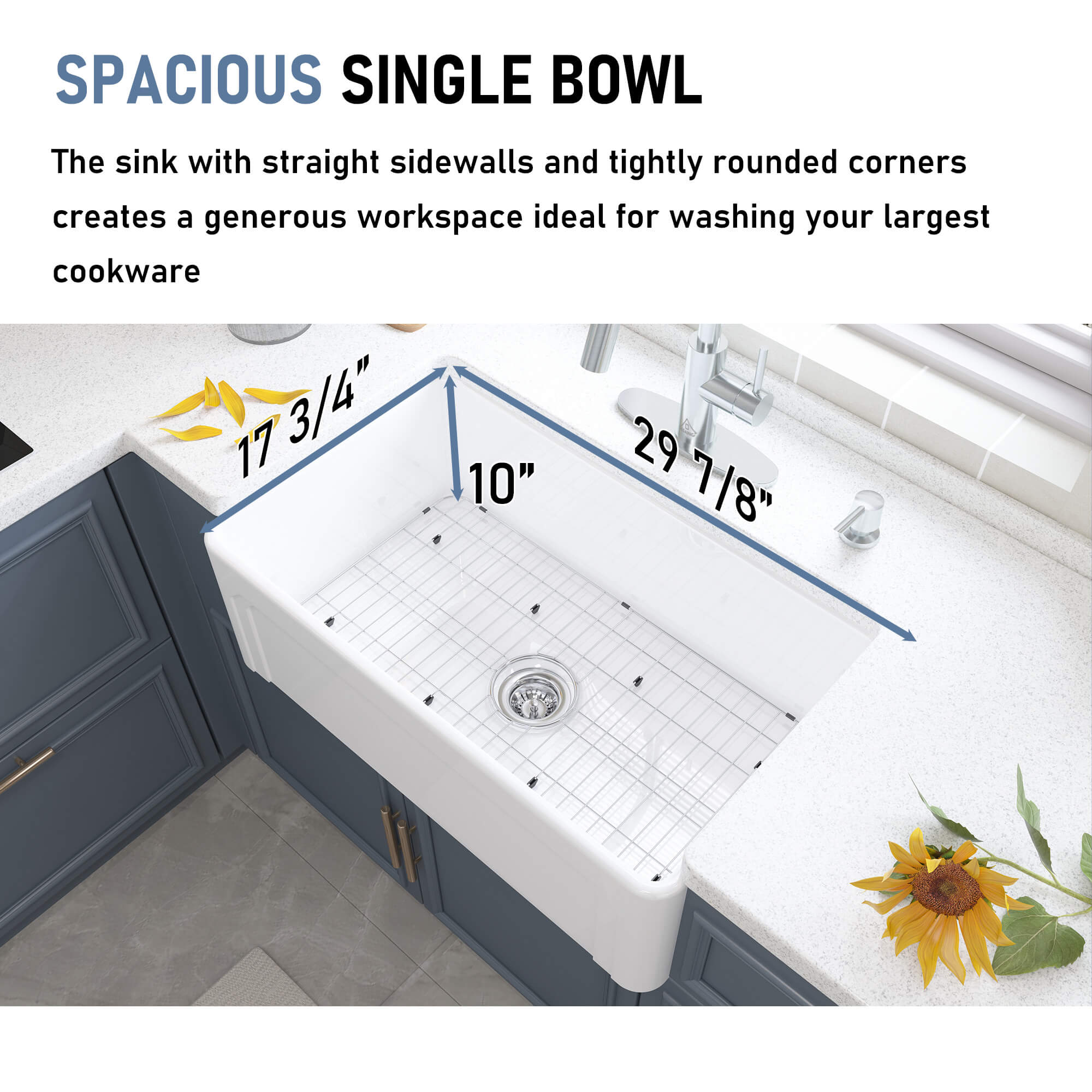 Fireclay 30 in. Single Bowl Farmhouse Apron Kitchen Sink with Bottom Grid and Strainers With cUPC Certified, in White Glossy/Matte Black/Matte Gray