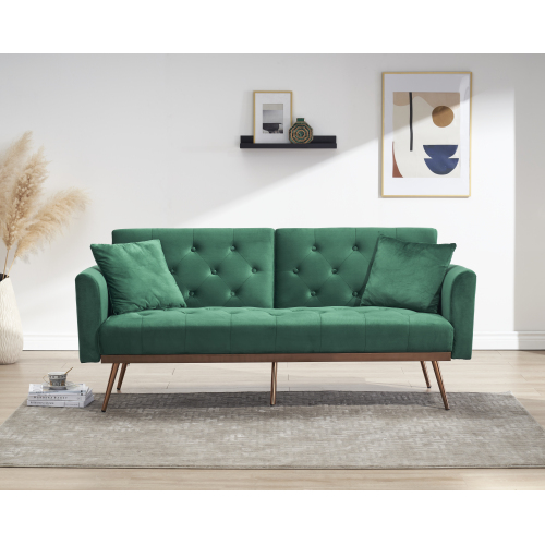Green Folding Living Room Sofa Bed with Midfoot Including Two Pillows