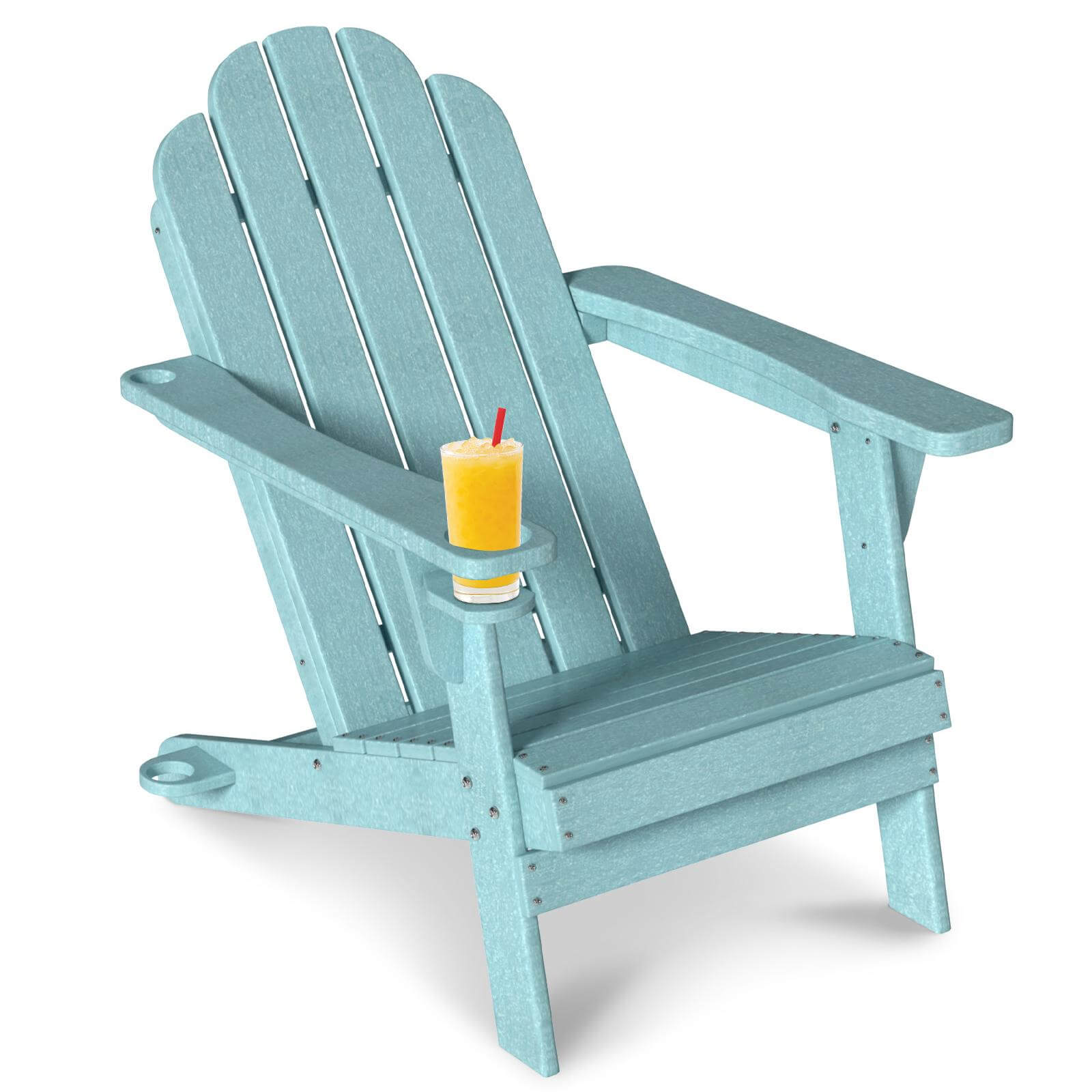 HDPE Traditional Curveback Plastic Patio Adirondack Chair with 3.15 in. Cup Holder and 1.5in. umbrella holder