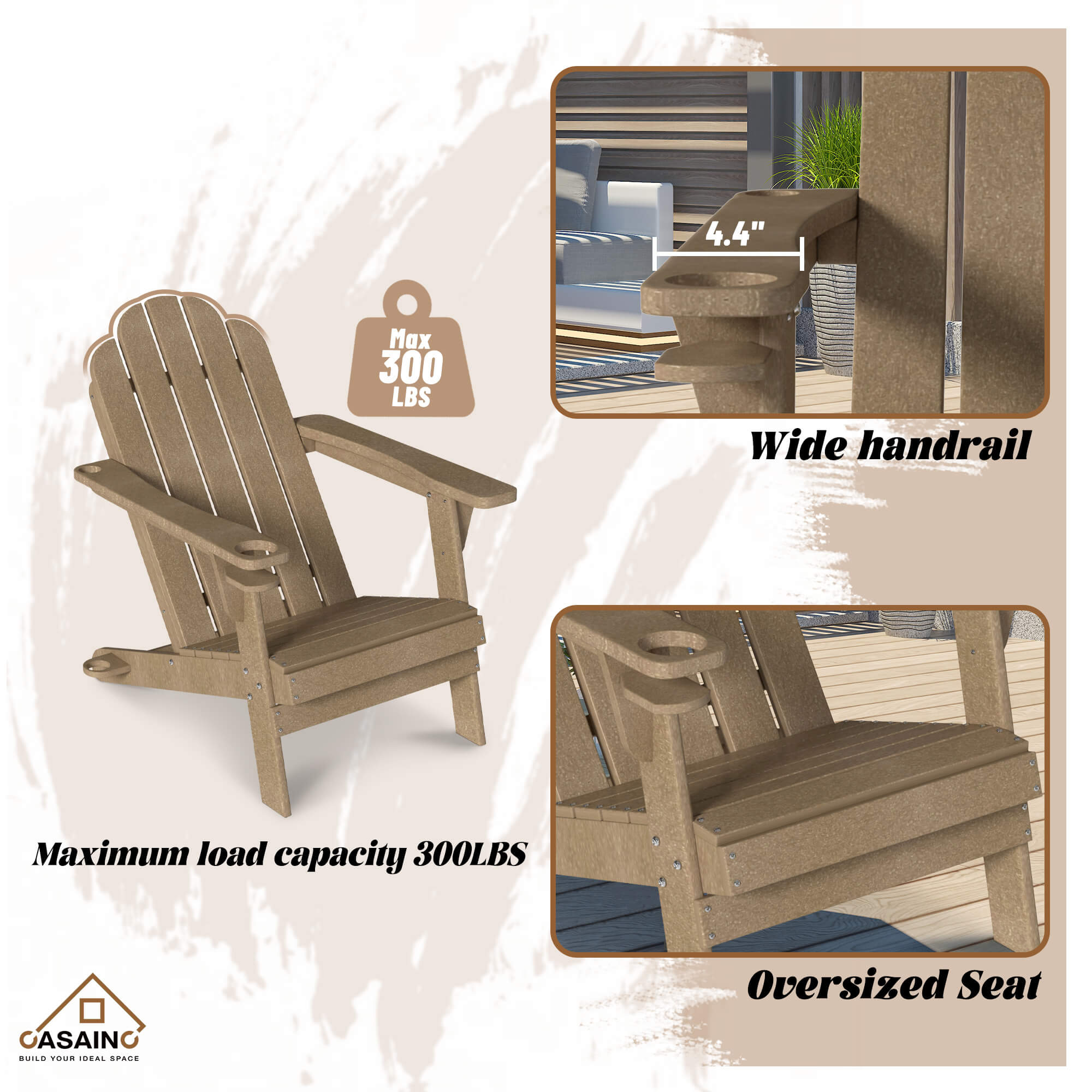 HDPE Traditional Curveback Plastic Patio Adirondack Chair with 3.15 in. Cup Holder and 1.5in. umbrella holder