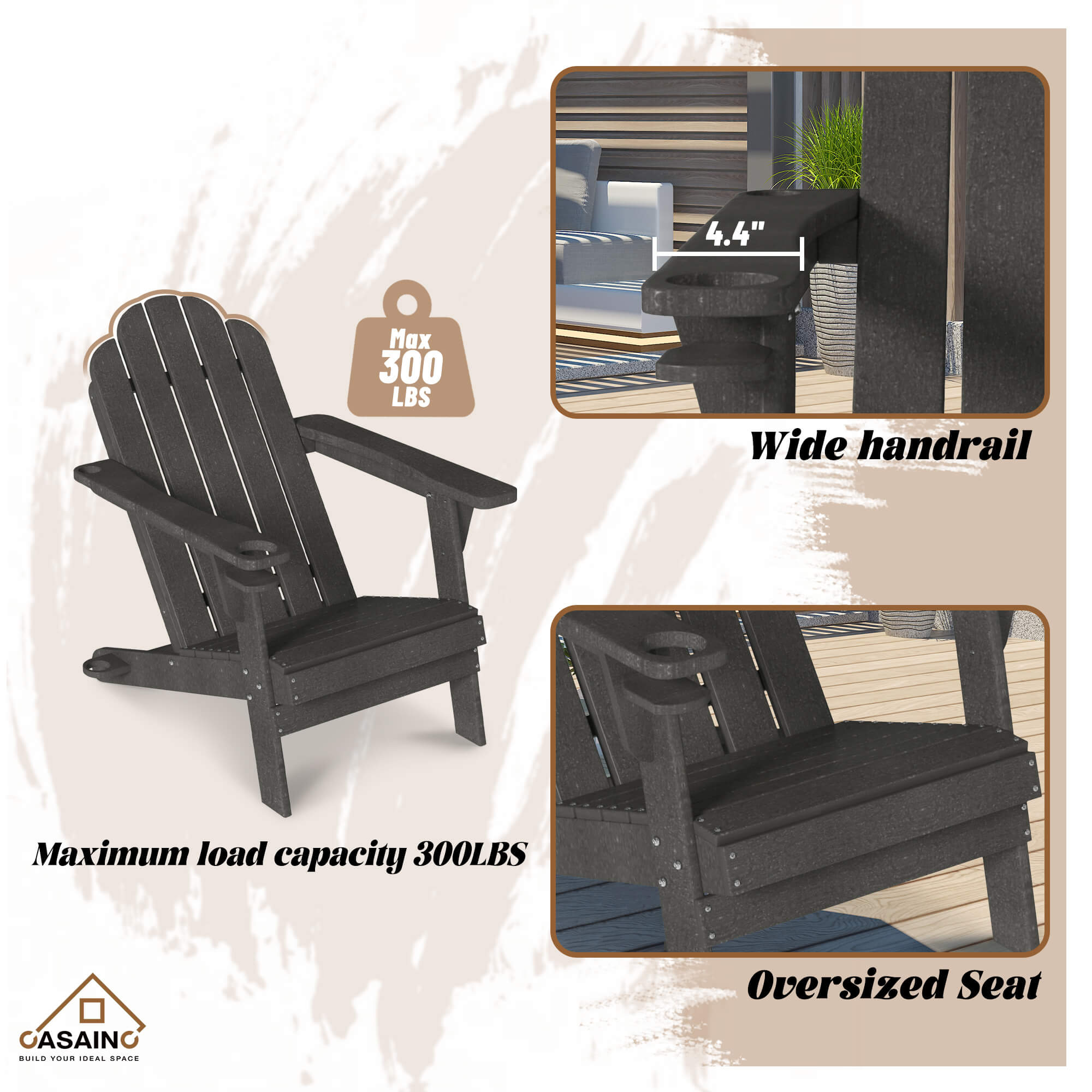 HDPE Traditional Curveback Plastic Patio Adirondack Chair with 3.15 in. Cup Holder and 1.5in. umbrella holder