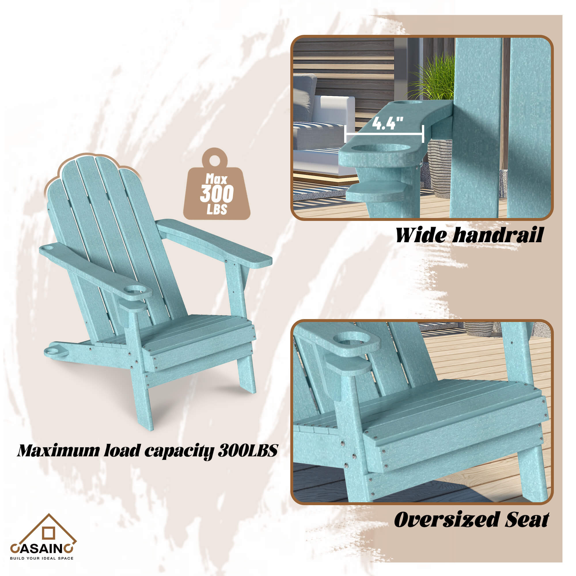 HDPE Traditional Curveback Plastic Patio Adirondack Chair with 3.15 in. Cup Holder and 1.5in. umbrella holder