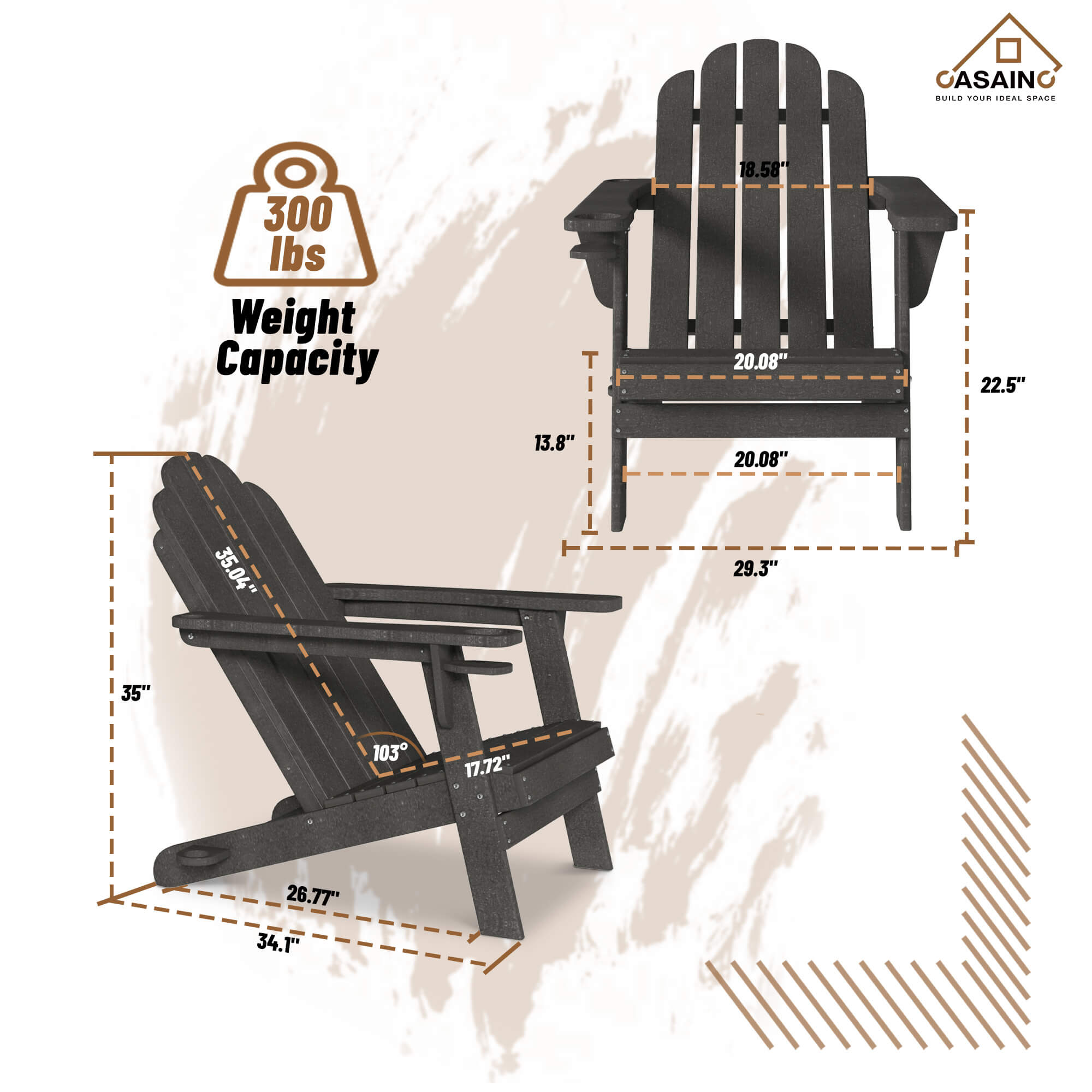 HDPE Traditional Curveback Plastic Patio Adirondack Chair with 3.15 in. Cup Holder and 1.5in. umbrella holder