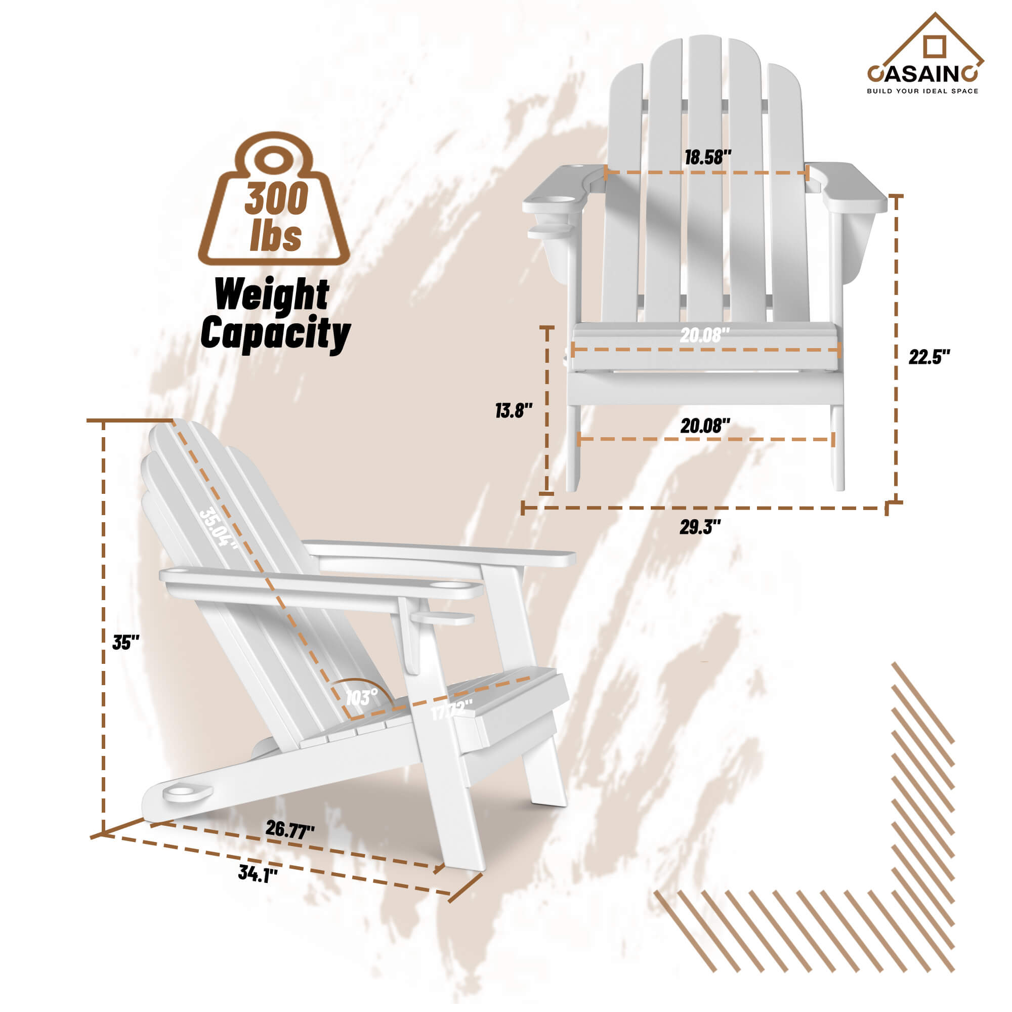 HDPE Traditional Curveback Plastic Patio Adirondack Chair with 3.15 in. Cup Holder and 1.5in. umbrella holder