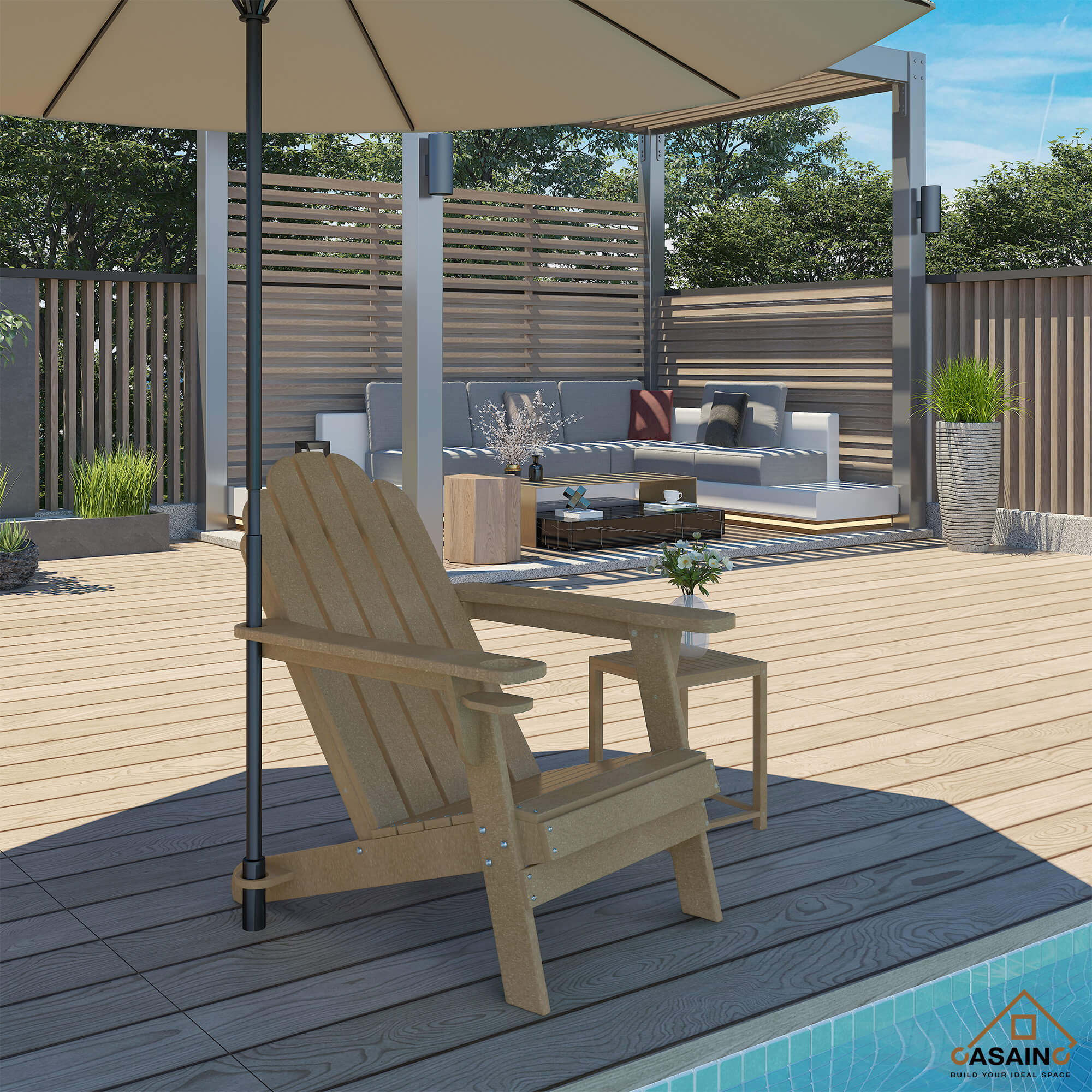 HDPE Traditional Curveback Plastic Patio Adirondack Chair with 3.15 in. Cup Holder and 1.5in. umbrella holder