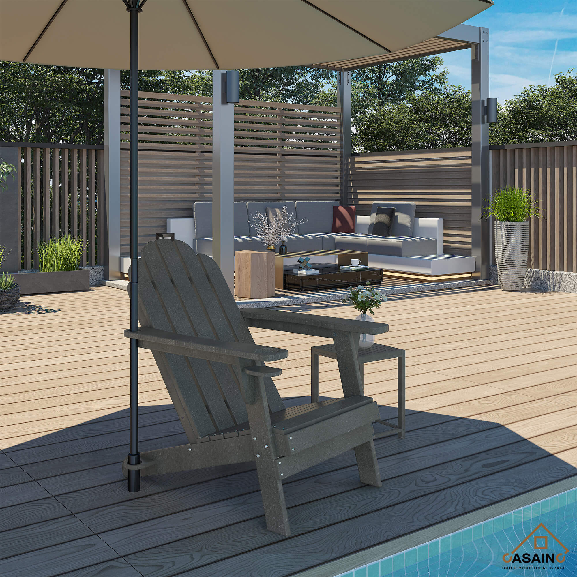 HDPE Traditional Curveback Plastic Patio Adirondack Chair with 3.15 in. Cup Holder and 1.5in. umbrella holder