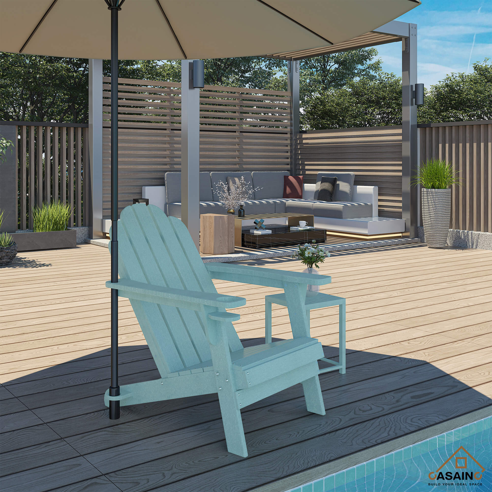 HDPE Traditional Curveback Plastic Patio Adirondack Chair with 3.15 in. Cup Holder and 1.5in. umbrella holder