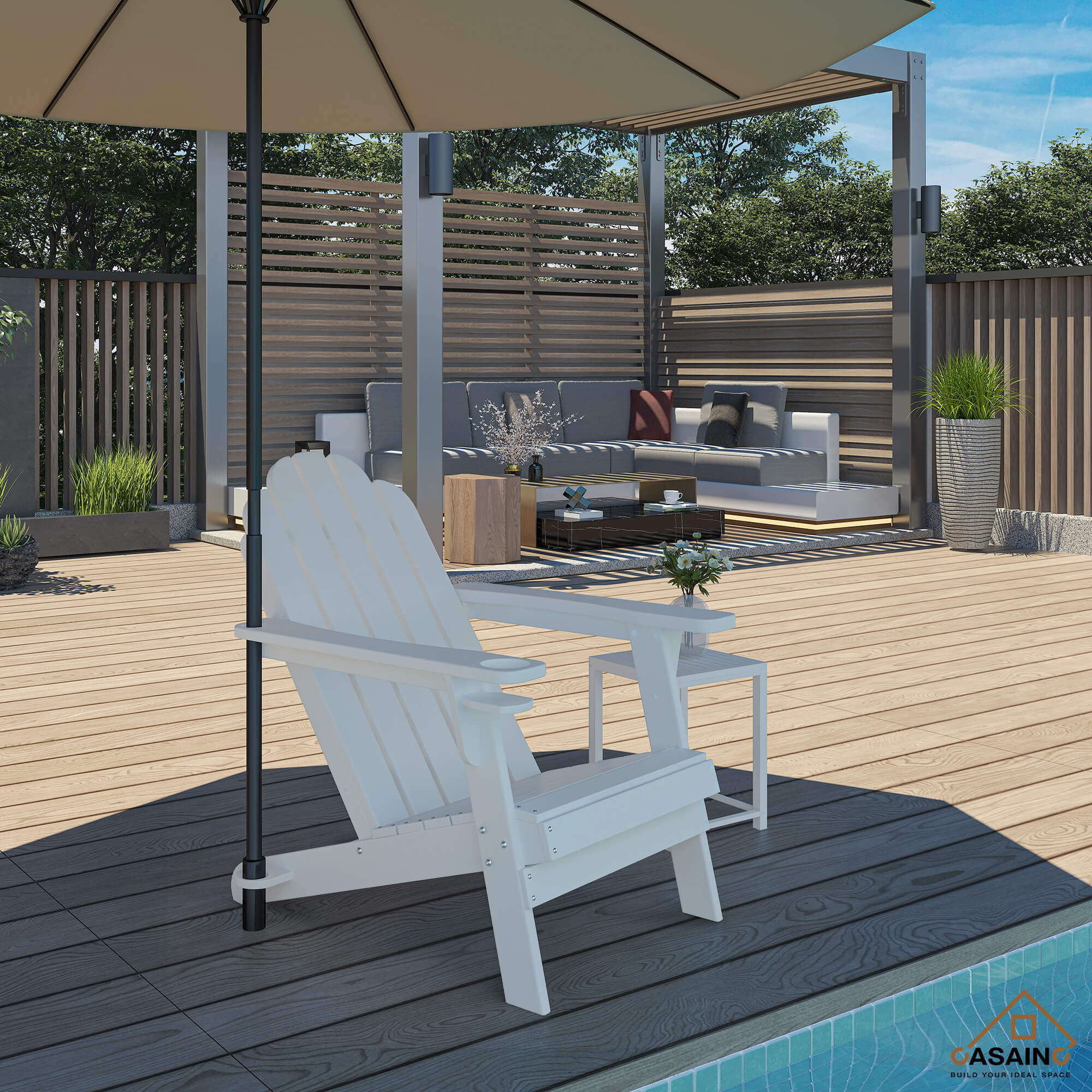 HDPE Traditional Curveback Plastic Patio Adirondack Chair with 3.15 in. Cup Holder and 1.5in. umbrella holder