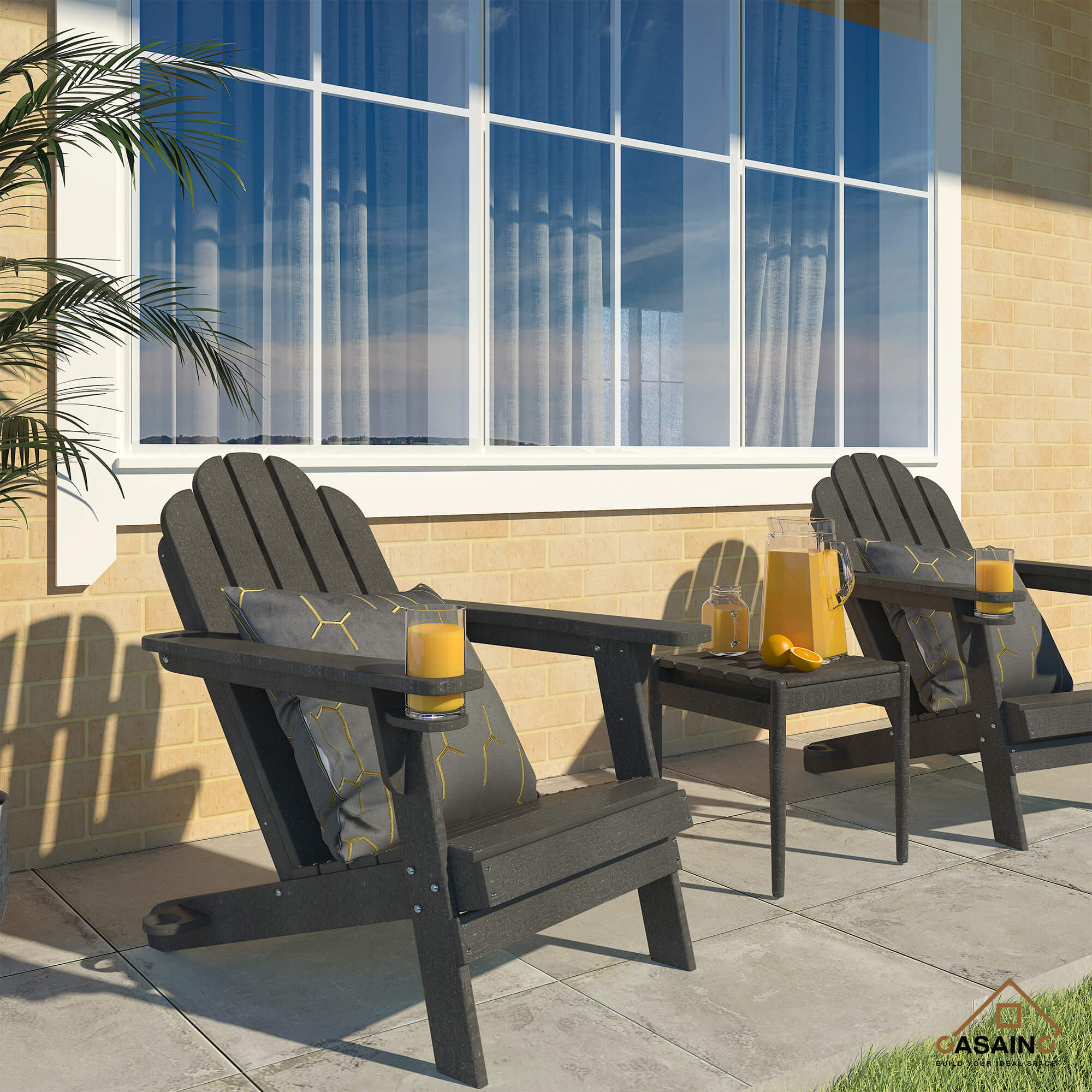 HDPE Traditional Curveback Plastic Patio Adirondack Chair with 3.15 in. Cup Holder and 1.5in. umbrella holder