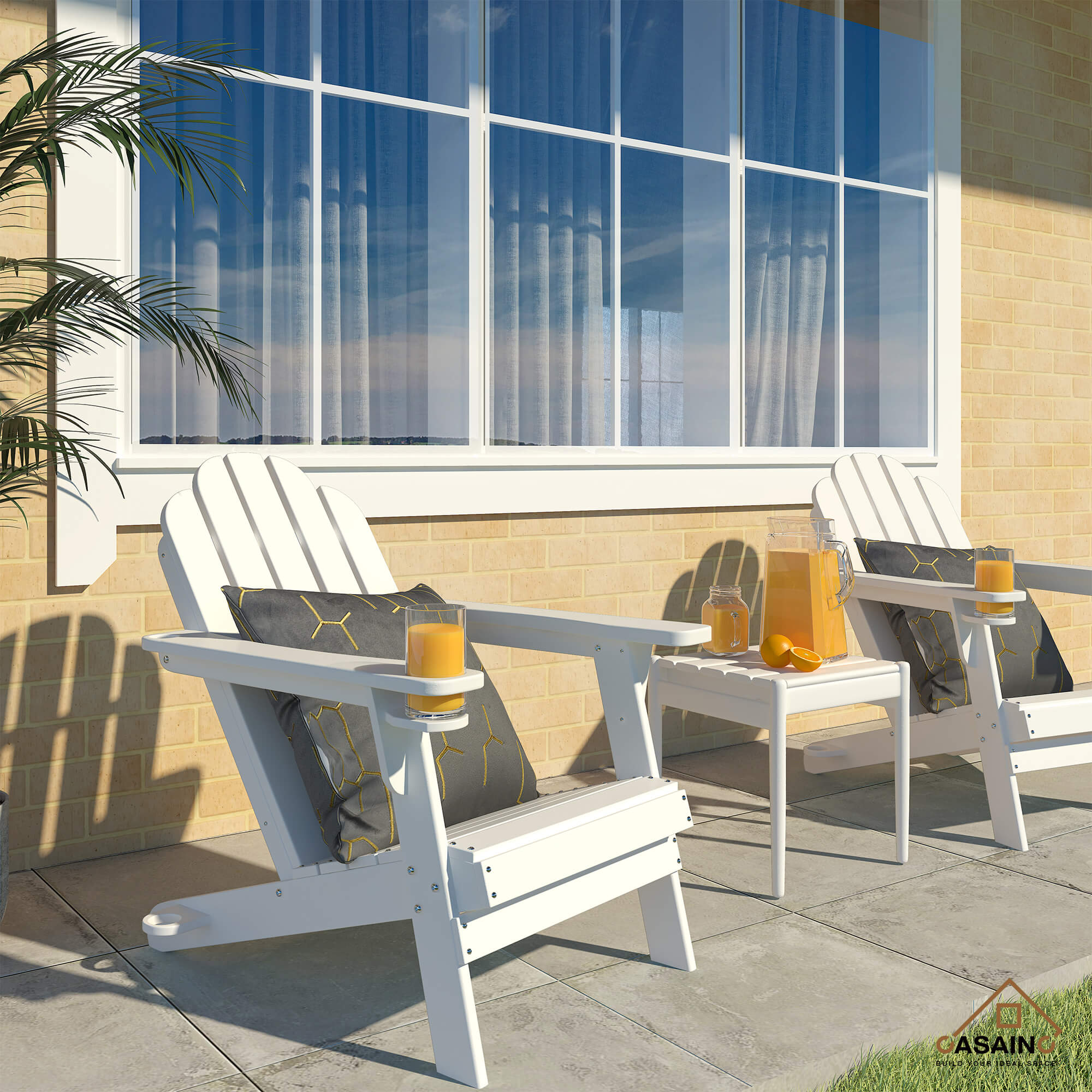 HDPE Traditional Curveback Plastic Patio Adirondack Chair with 3.15 in. Cup Holder and 1.5in. umbrella holder