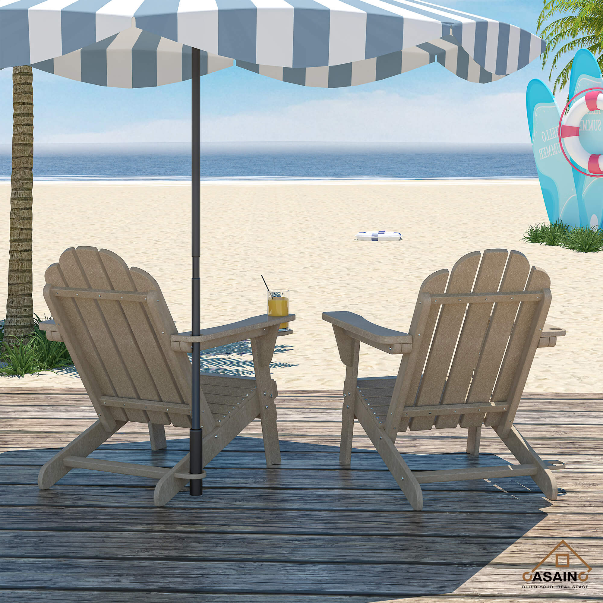 HDPE Traditional Curveback Plastic Patio Adirondack Chair with 3.15 in. Cup Holder and 1.5in. umbrella holder