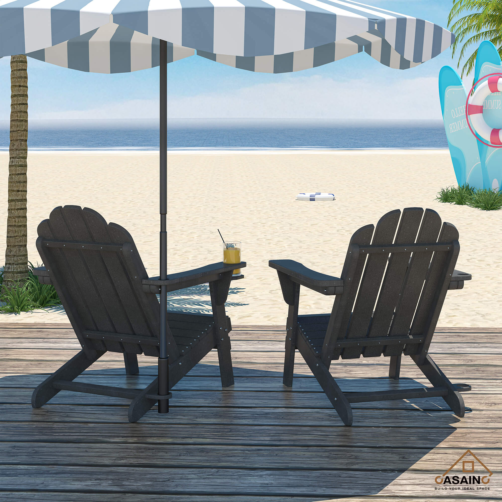 HDPE Traditional Curveback Plastic Patio Adirondack Chair with 3.15 in. Cup Holder and 1.5in. umbrella holder