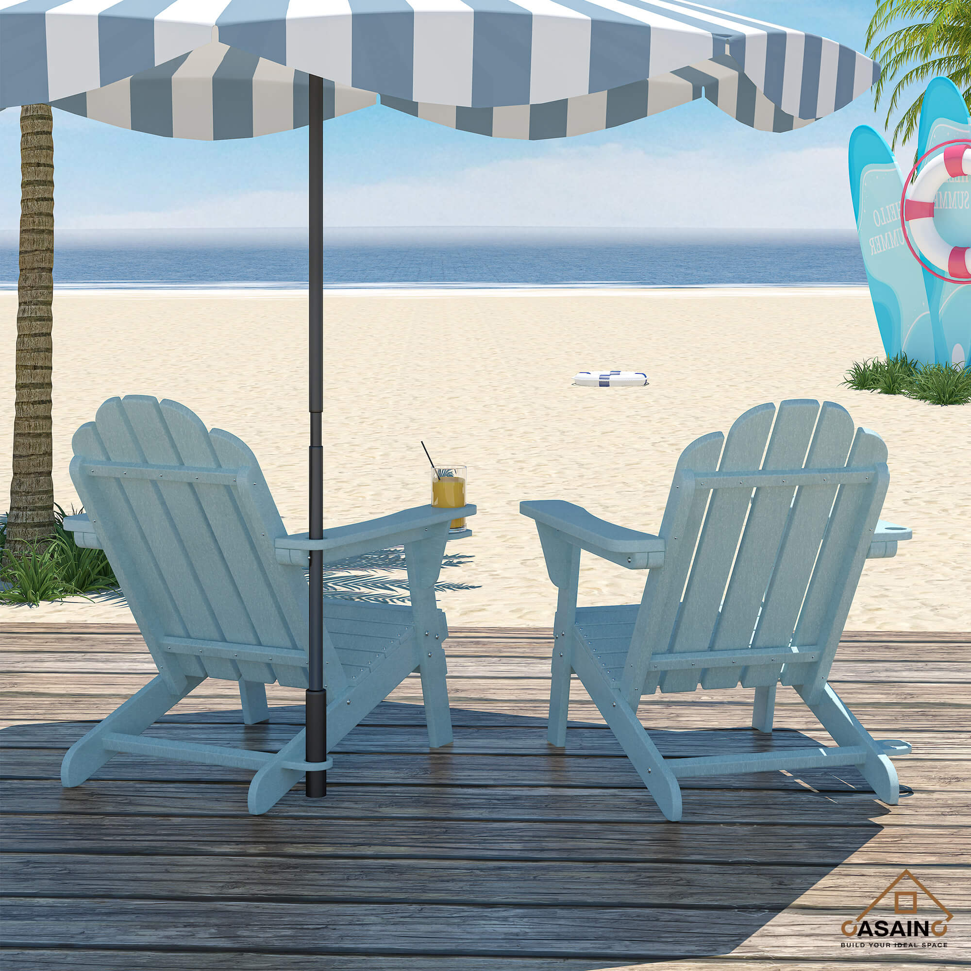 HDPE Traditional Curveback Plastic Patio Adirondack Chair with 3.15 in. Cup Holder and 1.5in. umbrella holder