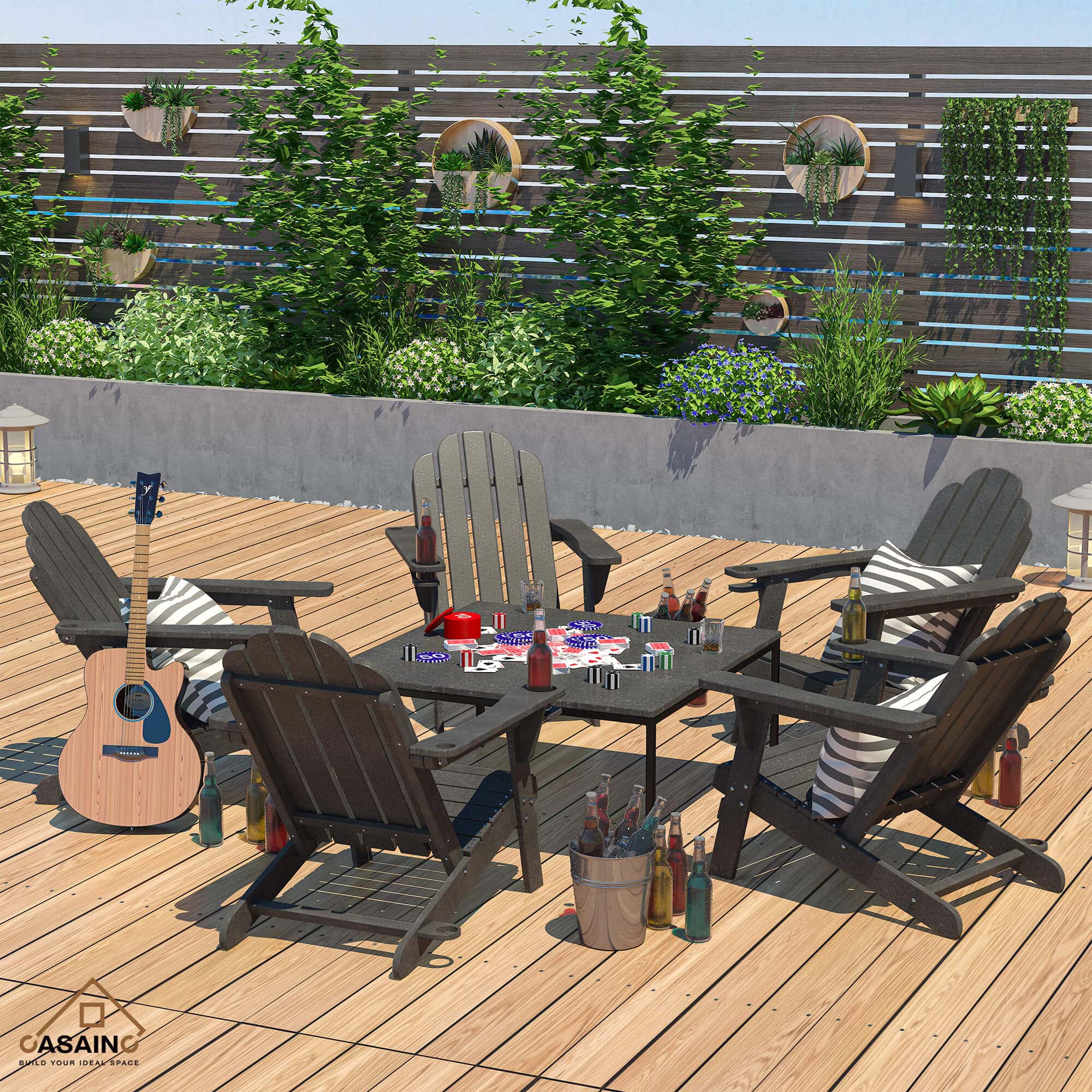 HDPE Traditional Curveback Plastic Patio Adirondack Chair with 3.15 in. Cup Holder and 1.5in. umbrella holder