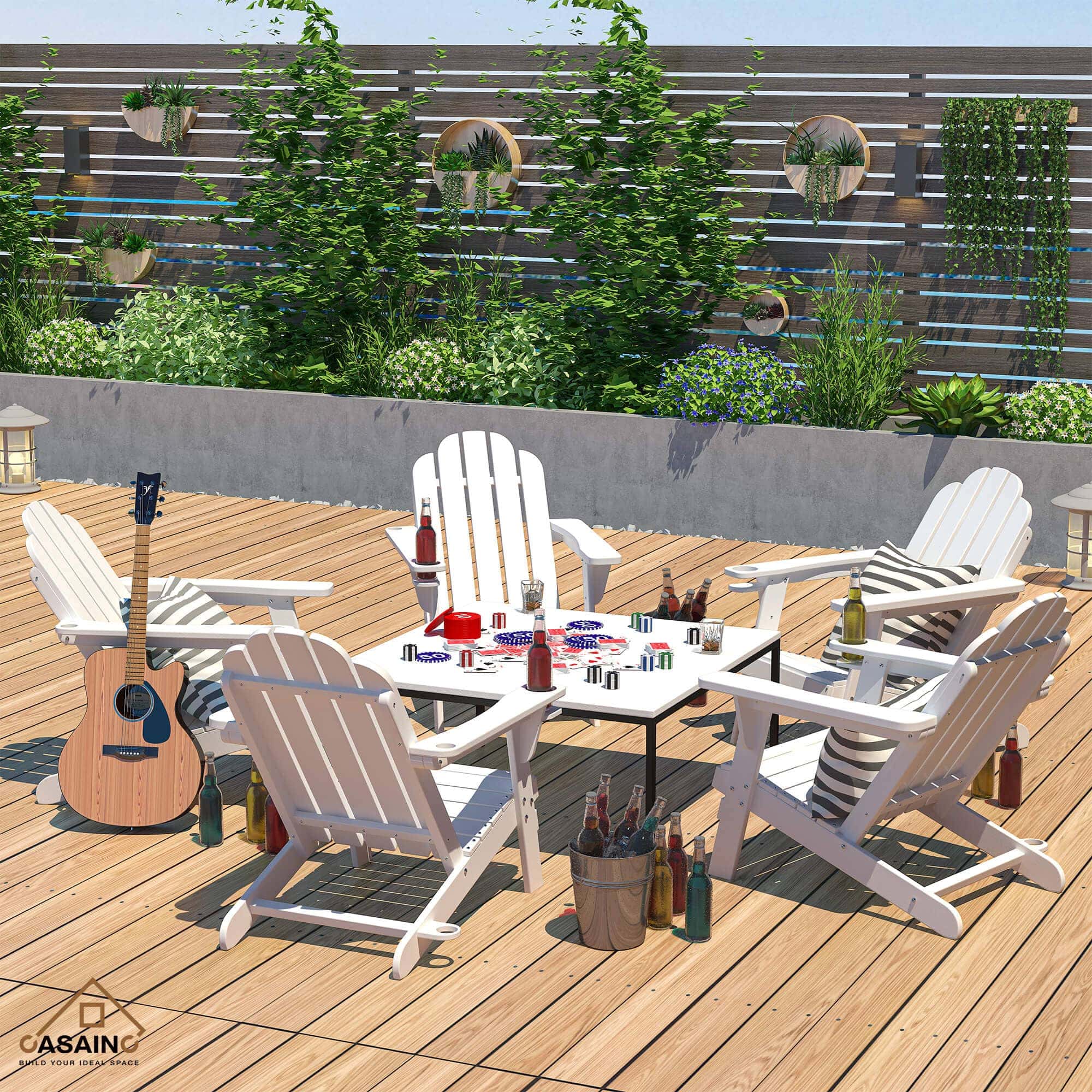 HDPE Traditional Curveback Plastic Patio Adirondack Chair with 3.15 in. Cup Holder and 1.5in. umbrella holder