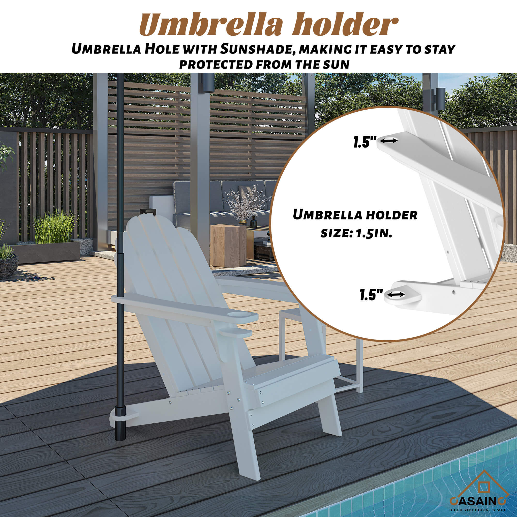 HDPE Traditional Curveback Plastic Patio Adirondack Chair with 3.15 in. Cup Holder and 1.5in. umbrella holder