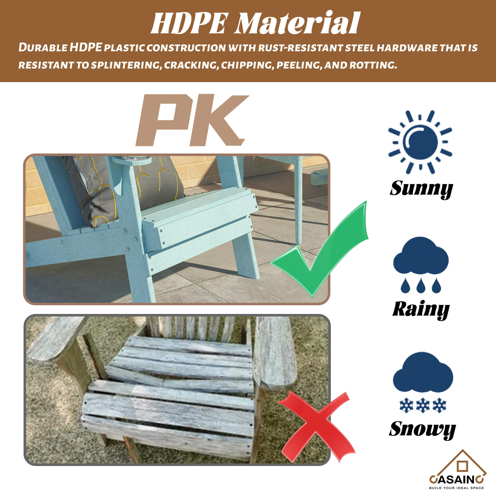 HDPE Traditional Curveback Plastic Patio Adirondack Chair with 3.15 in. Cup Holder and 1.5in. umbrella holder