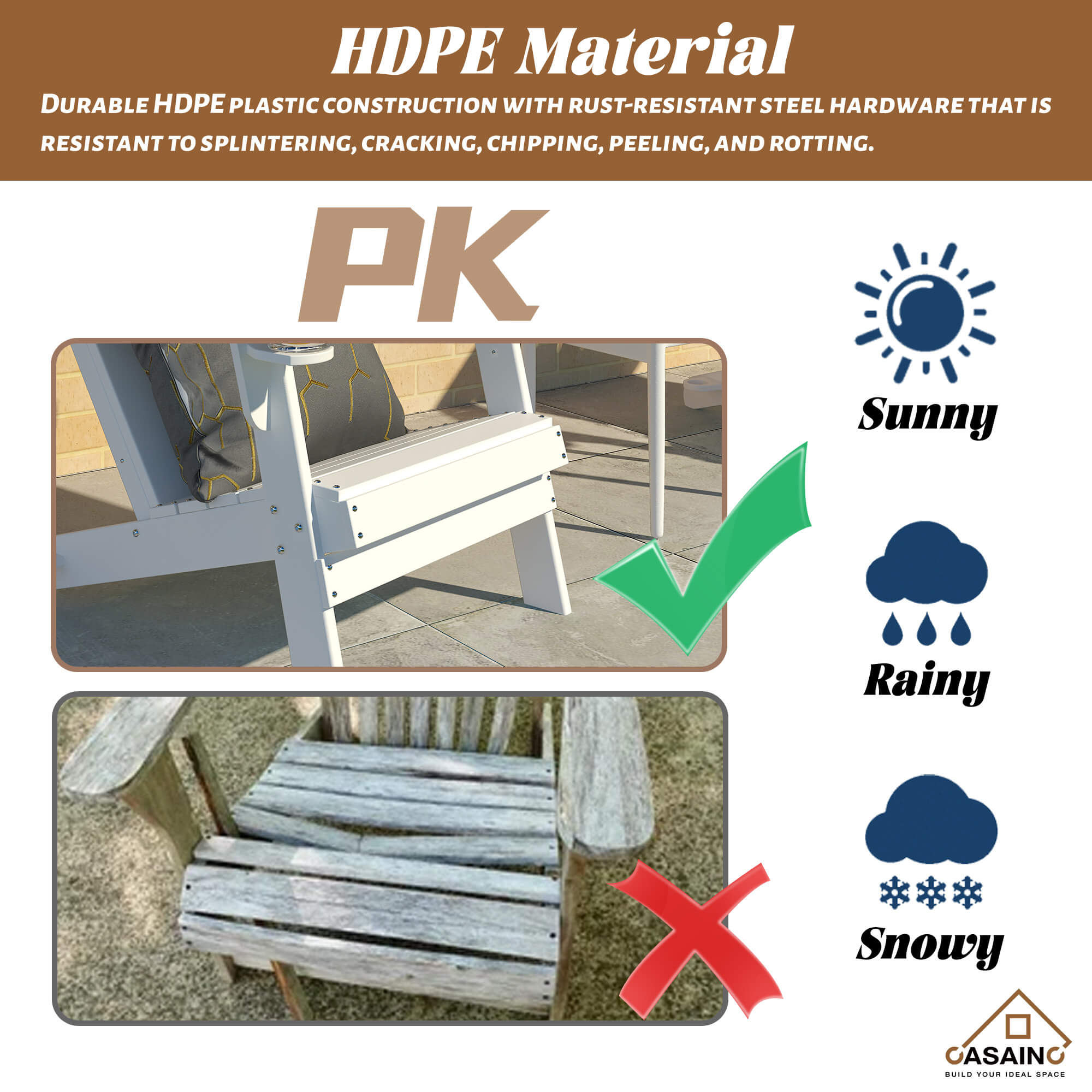 HDPE Traditional Curveback Plastic Patio Adirondack Chair with 3.15 in. Cup Holder and 1.5in. umbrella holder