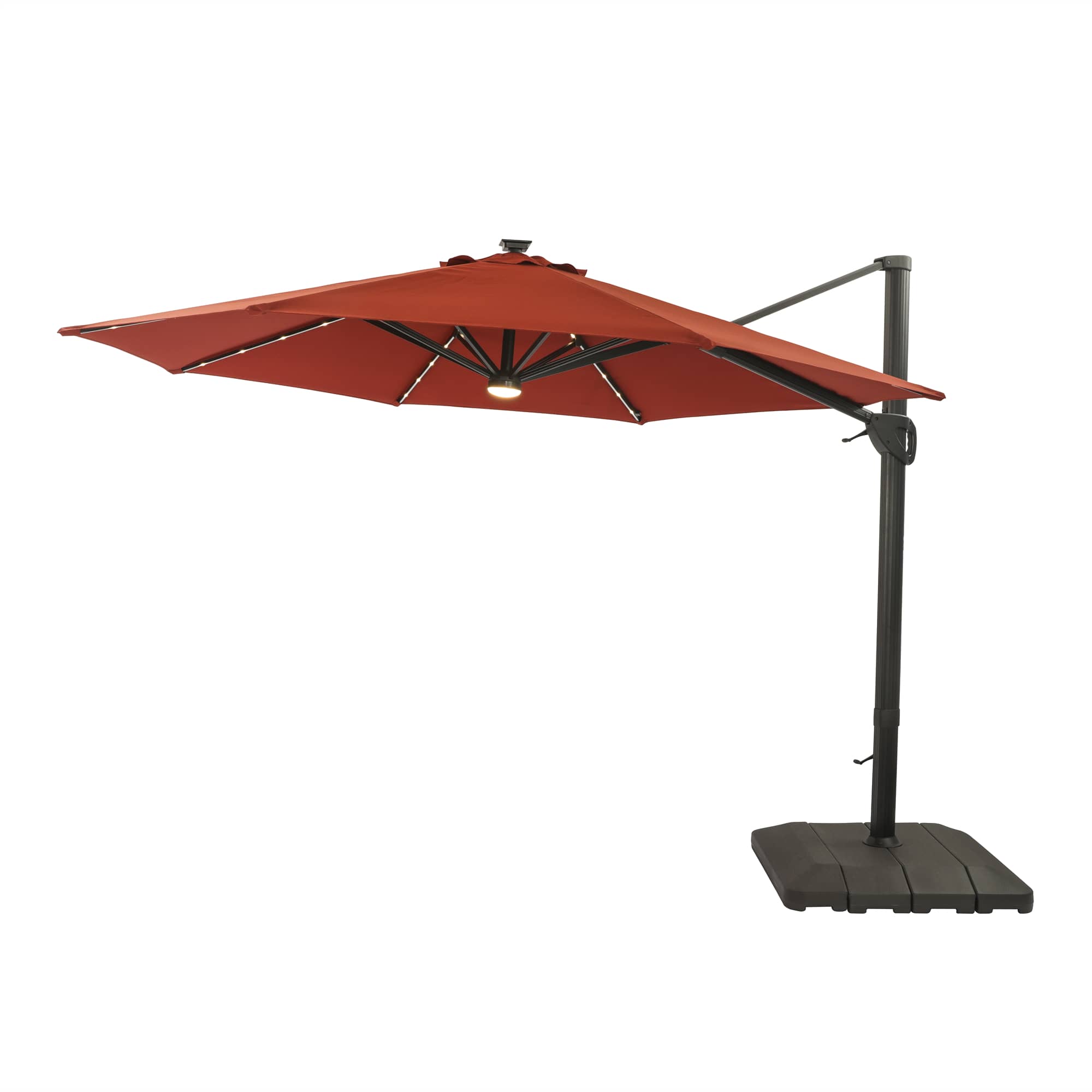 11Ft Solar Tube Light-Emitting Diode Patio Round Umbrella Outdoor Market Hanging Aluminum Umbrella with Crank and Base-CASAINC