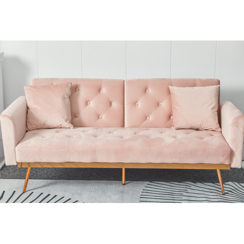 Pink Folding Living Room Sofa Bed with Midfoot Including Two Pillows