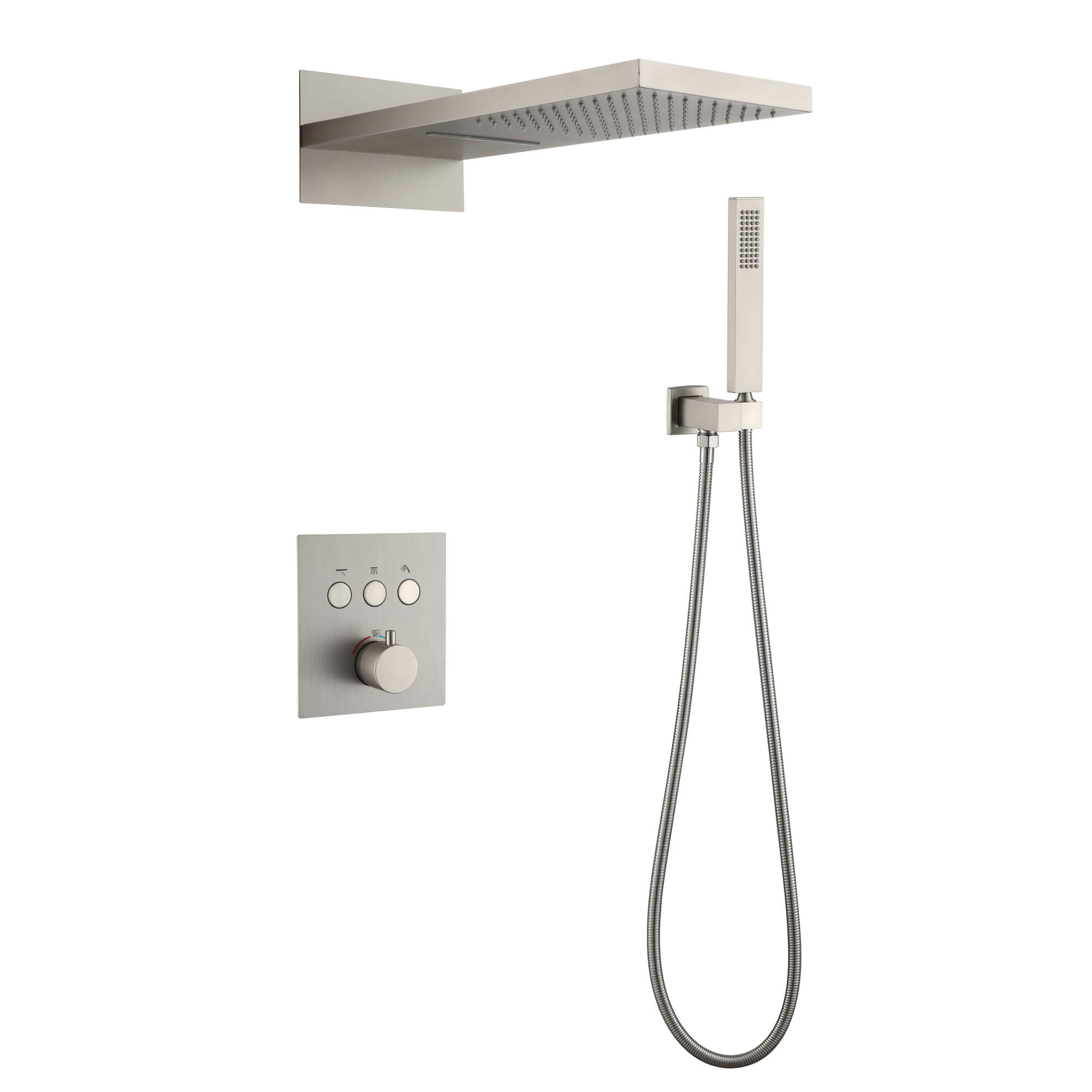 Wall-Mounted Rainfall & Waterfall Shower Head System with Handheld Shower