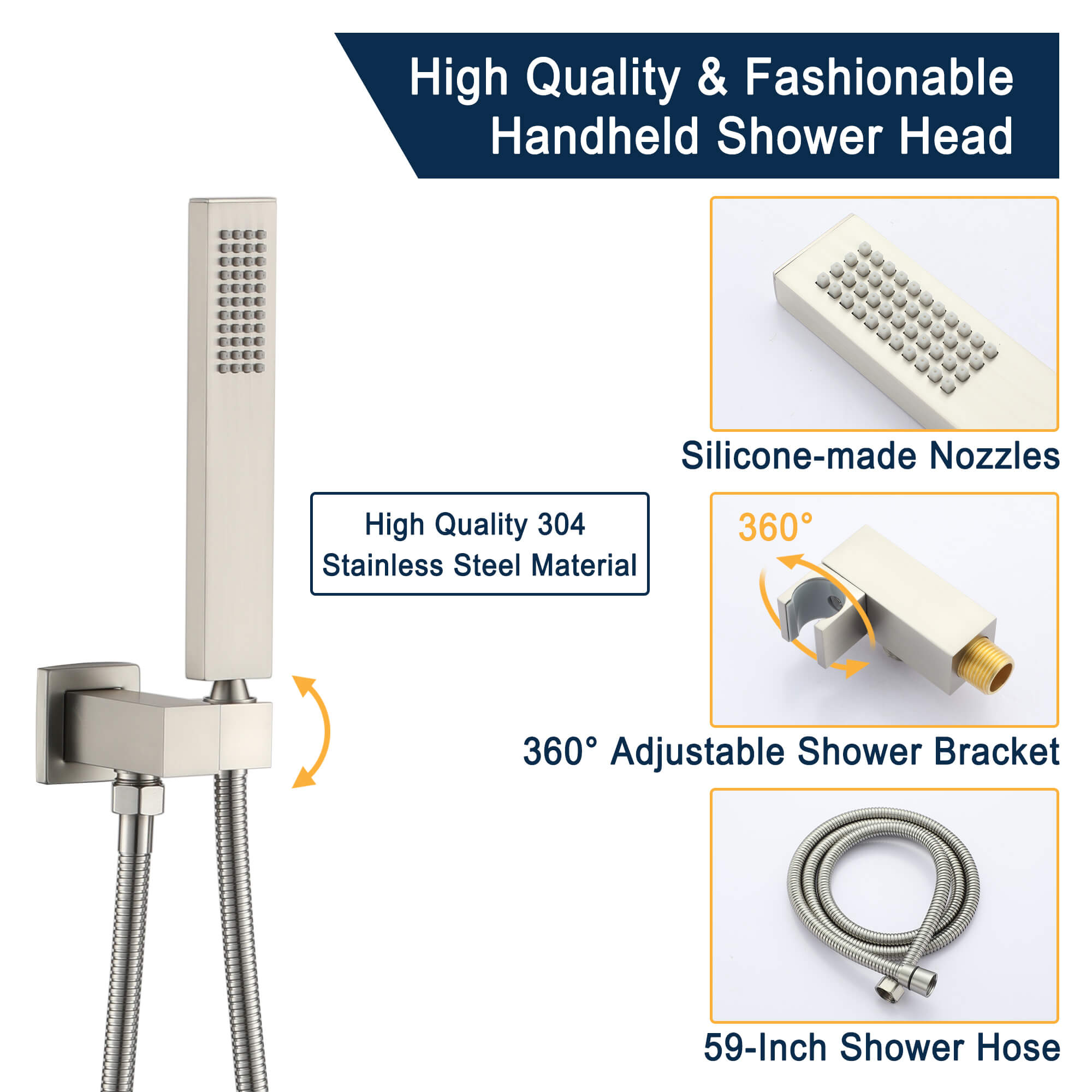 Wall-Mounted Rainfall & Waterfall Shower Head System with Handheld Shower