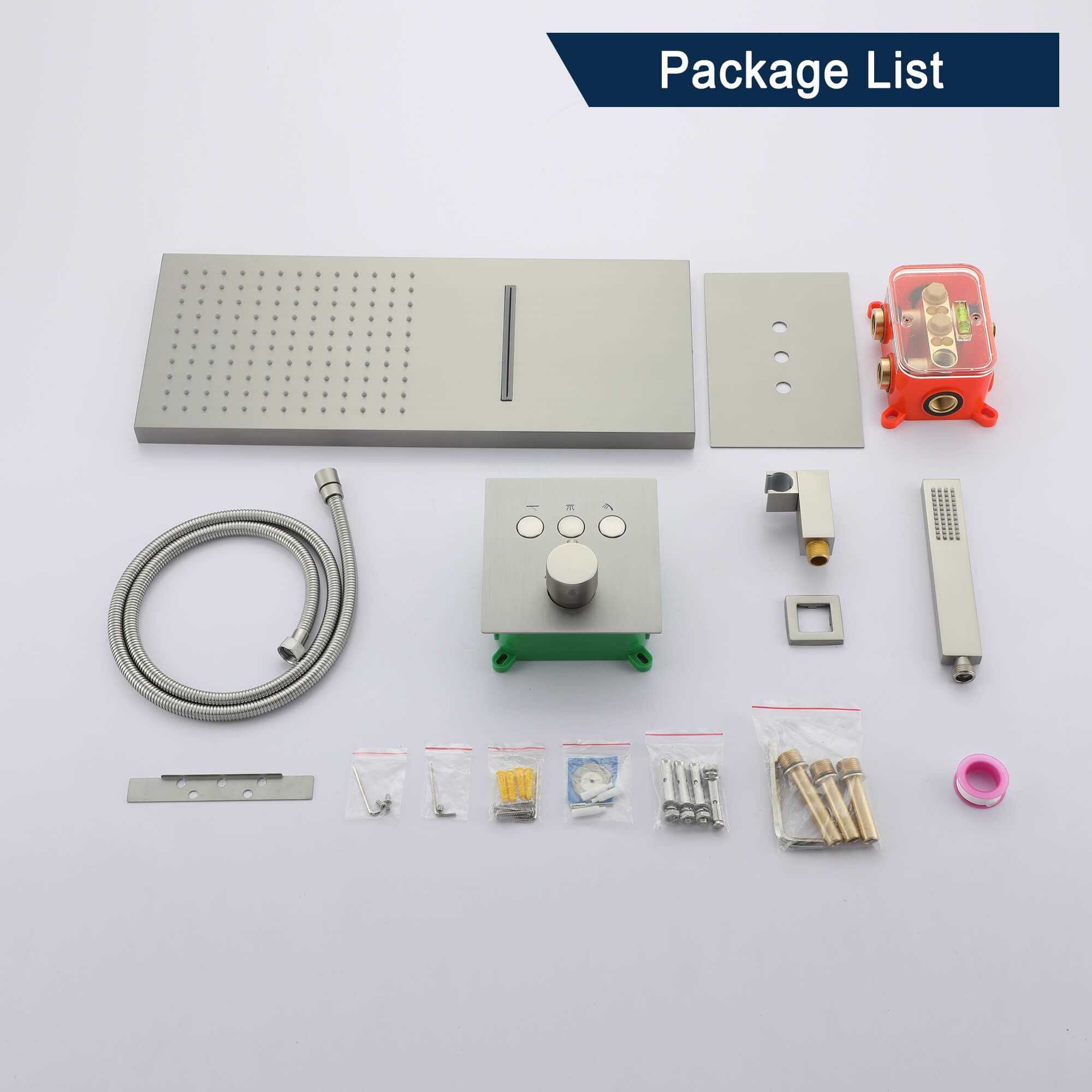 Wall-Mounted Rainfall & Waterfall Shower Head System with Handheld Shower