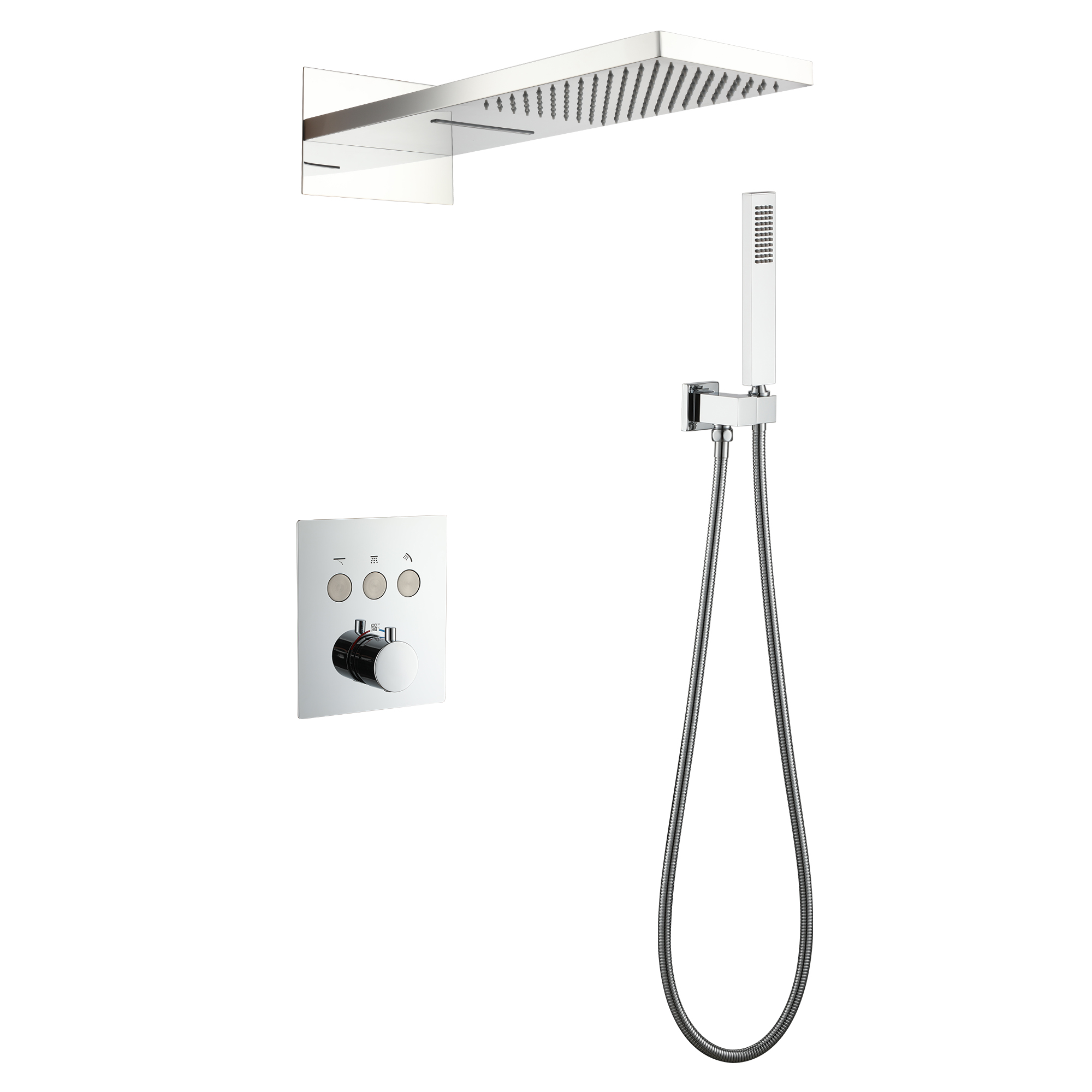 Wall-Mounted Rainfall & Waterfall Shower Head System with Handheld Shower, Modern Shower System with Hand Shower Elegance Overall Look