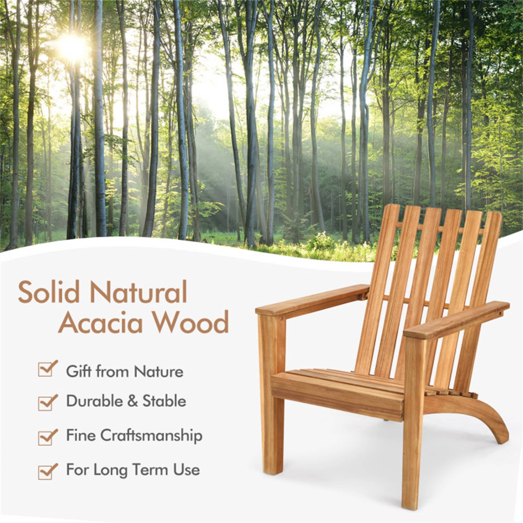 Outdoor Durable Patio Acacia Wood Adirondack Lounge Armchair CASAINC
