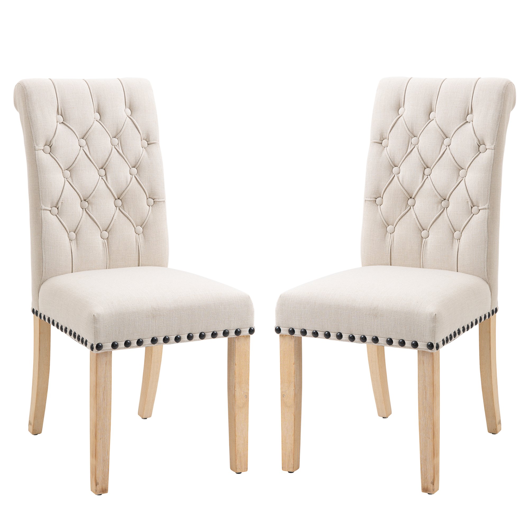 Set of 2 Contemporary Modern Linen Upholstered Dining Side Chair (Wood Frame)-CASAINC