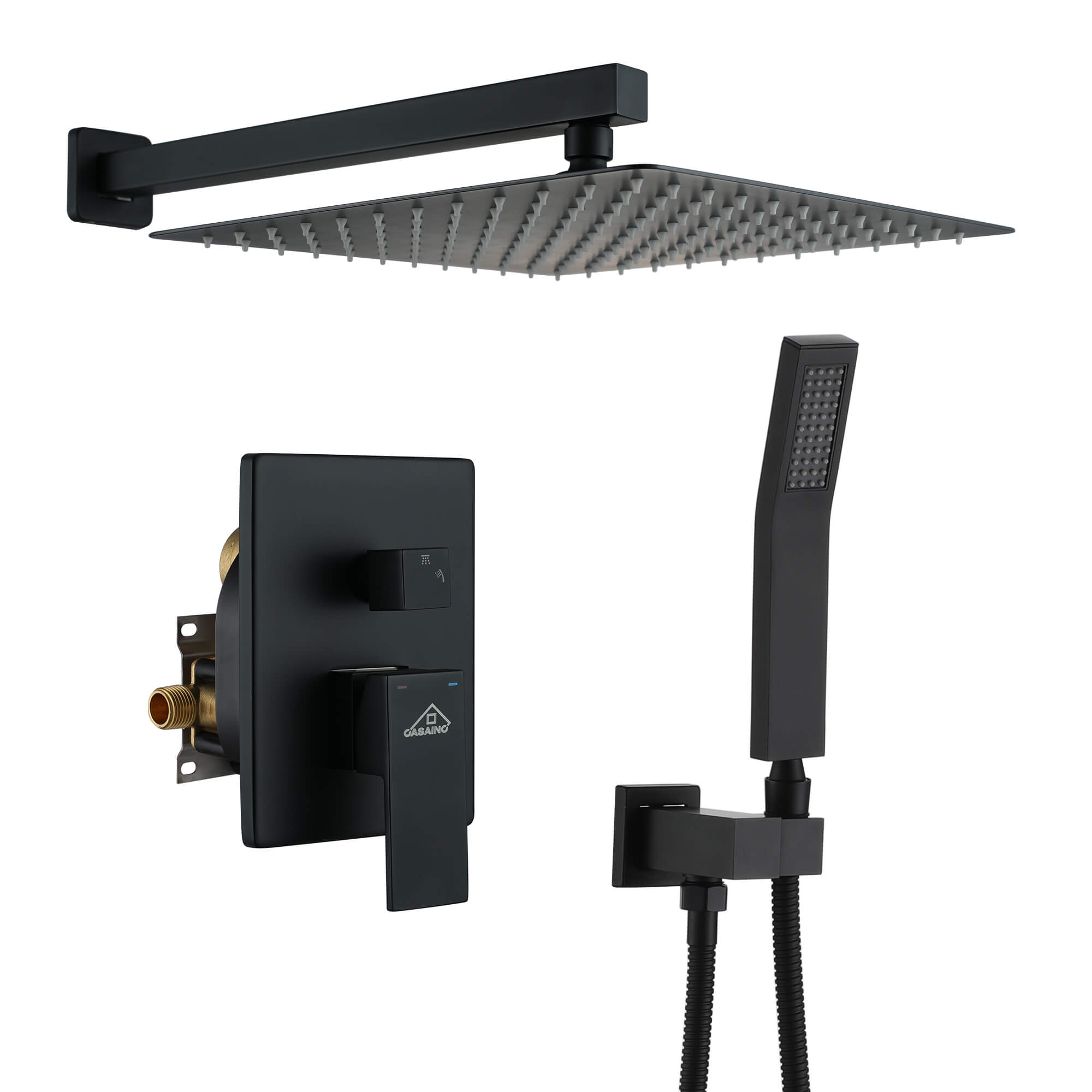 CASAINC Wall-Mounted/Ceiling-Mounted 2-Function Shower System with Handheld Shower in Matte Black