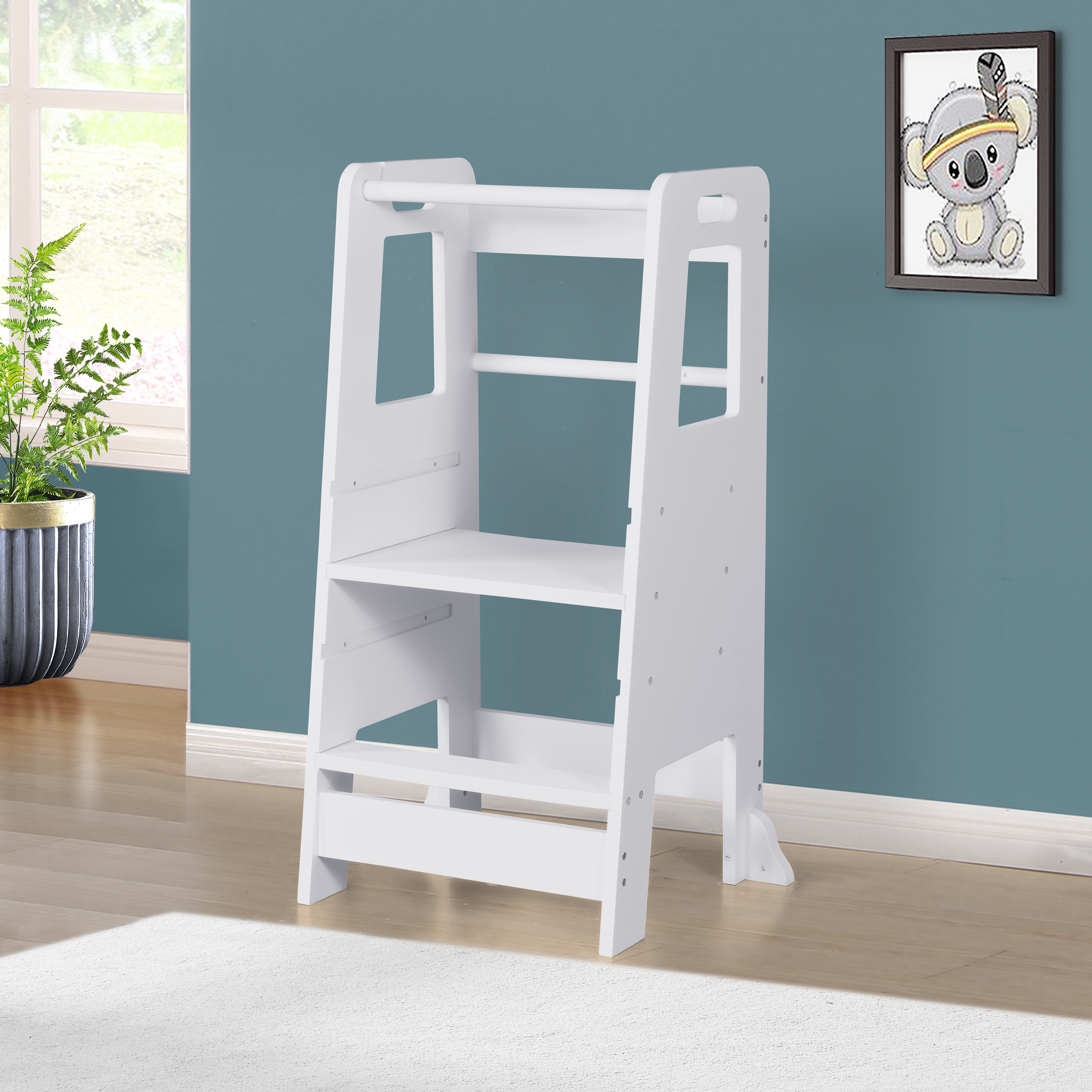 Child Standing Tower, Step Stools for Kids, Toddler Step Stool for Kitchen Counter, The Original Kitchen Stepping Stool, Adjustable Platform, White-CASAINC