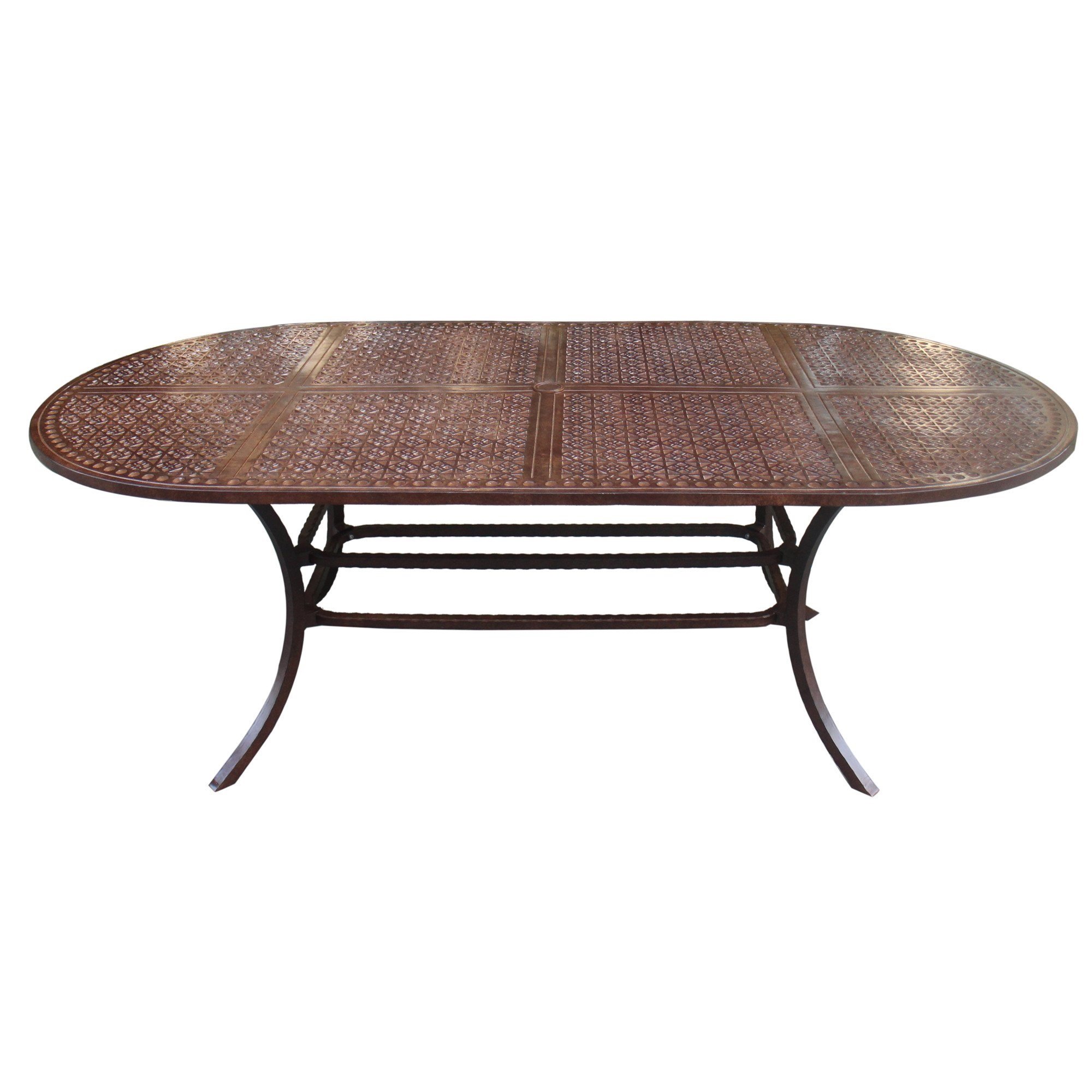 Outdoor Patio Cast Aluminum 42 x 84 Inch Oval Dining Table In Rustic Brown-CASAINC