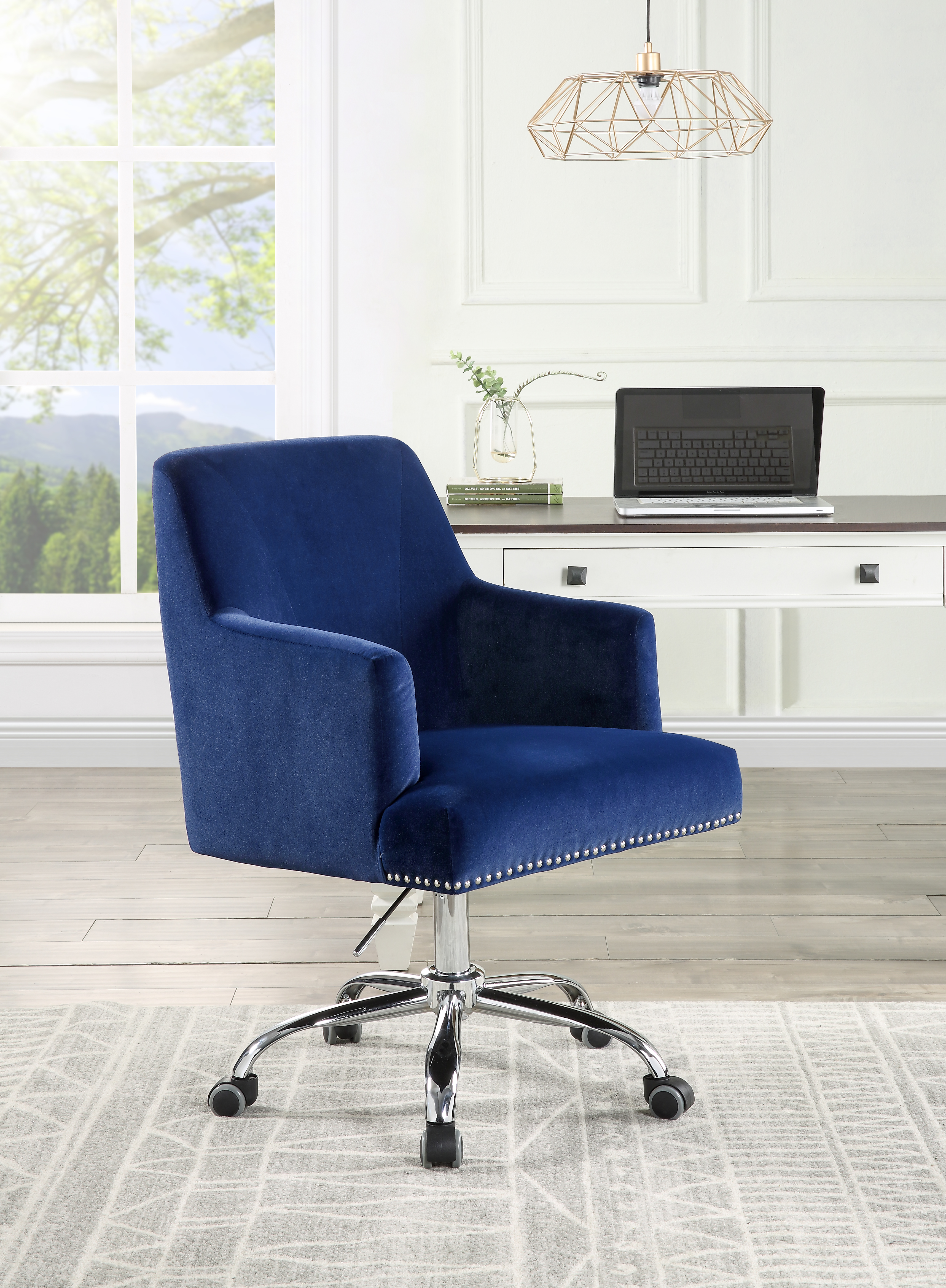 ACME Trenerry Office Chair in Blue Velvet  Chrome Finish-CASAINC