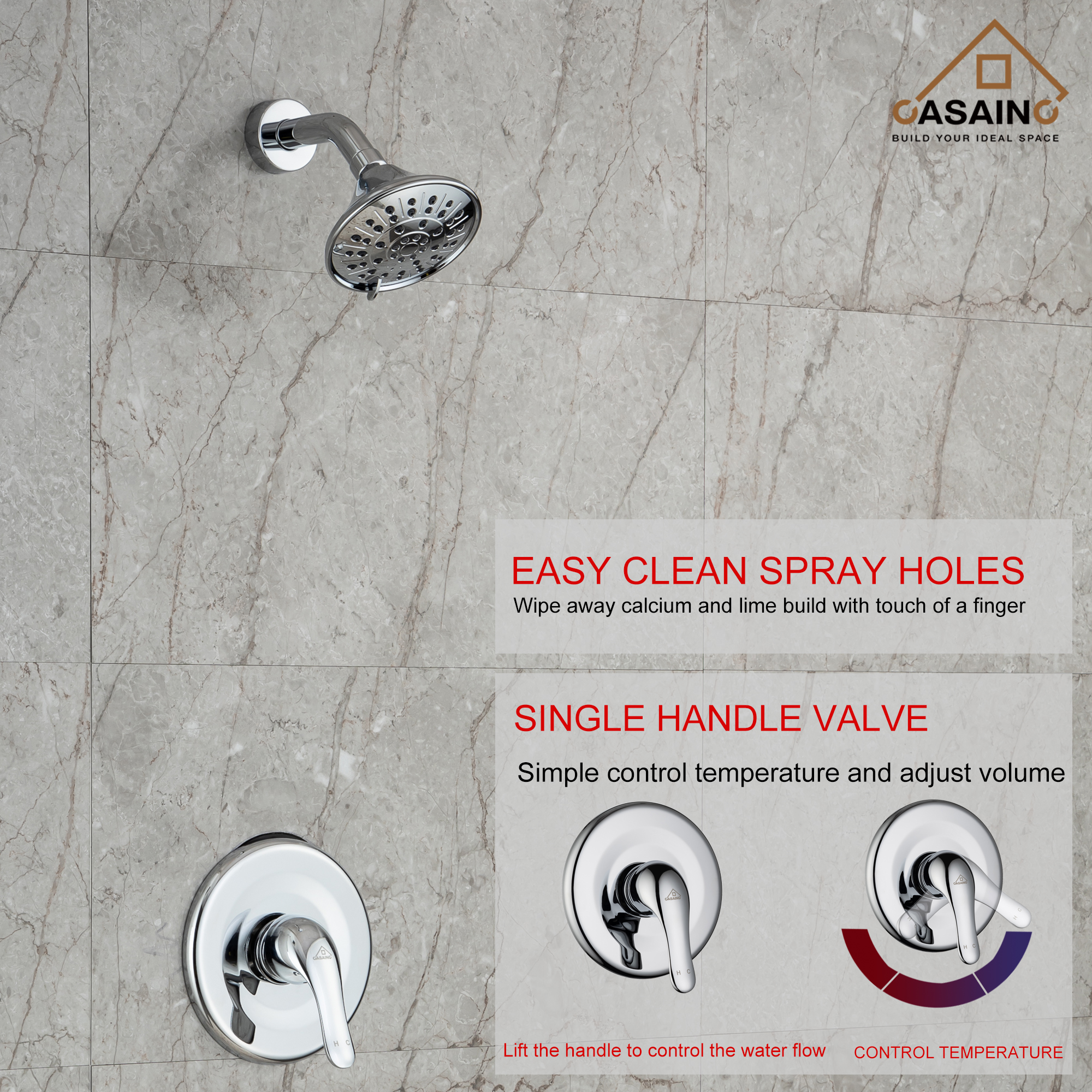 4.84inch Round Shower trim kit with pressure balanced valve-CASAINC