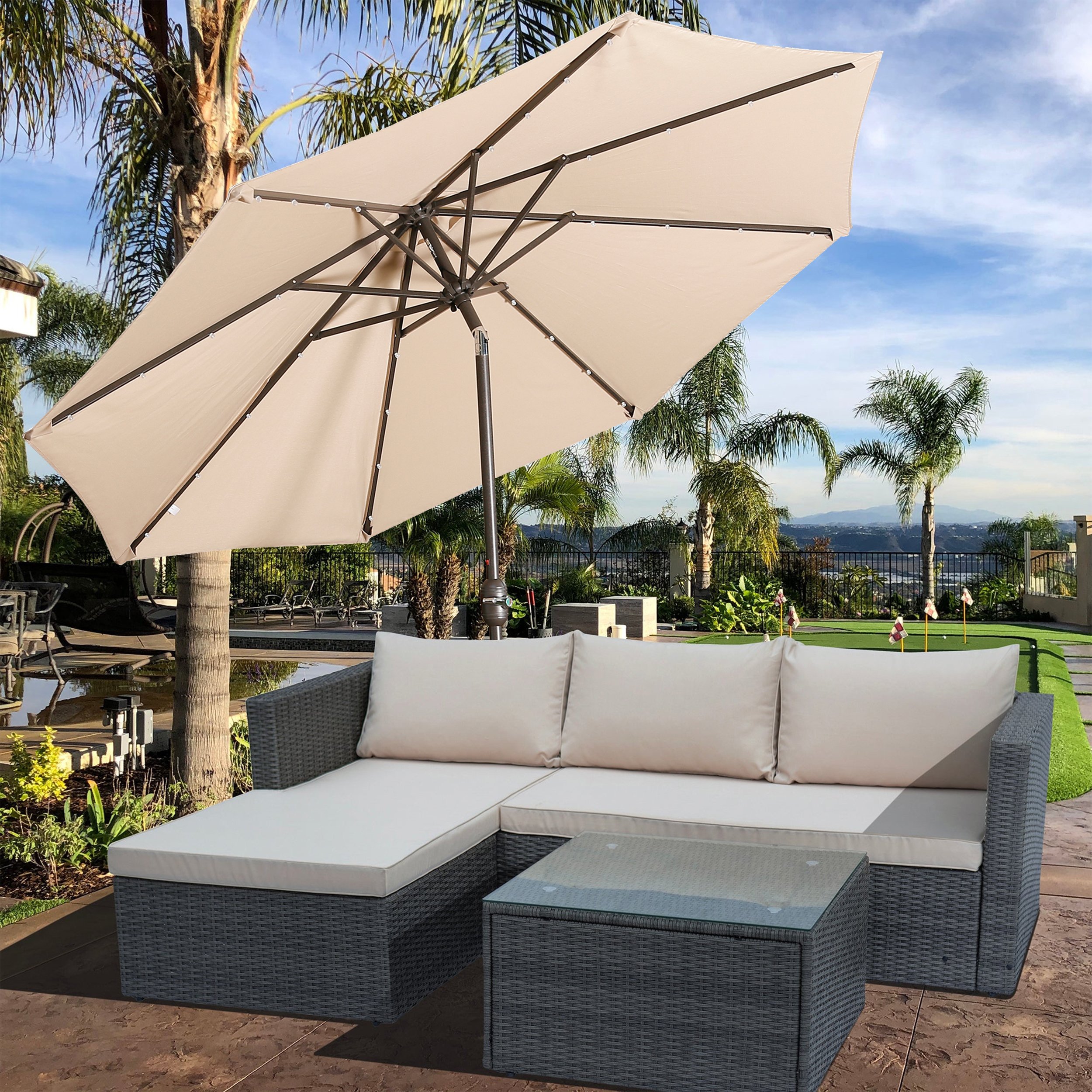 Casainc Outdoor Patio 9 ft. Aluminum Tilt Half Beach Umbrella in Sand Without Base-CASAINC