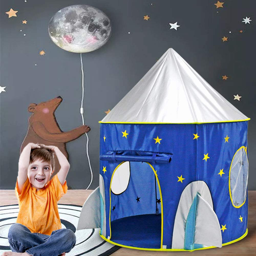 Pop Up Kids Tent - Spaceship Rocket Indoor Playhouse Tent for Boys and Girls-CASAINC