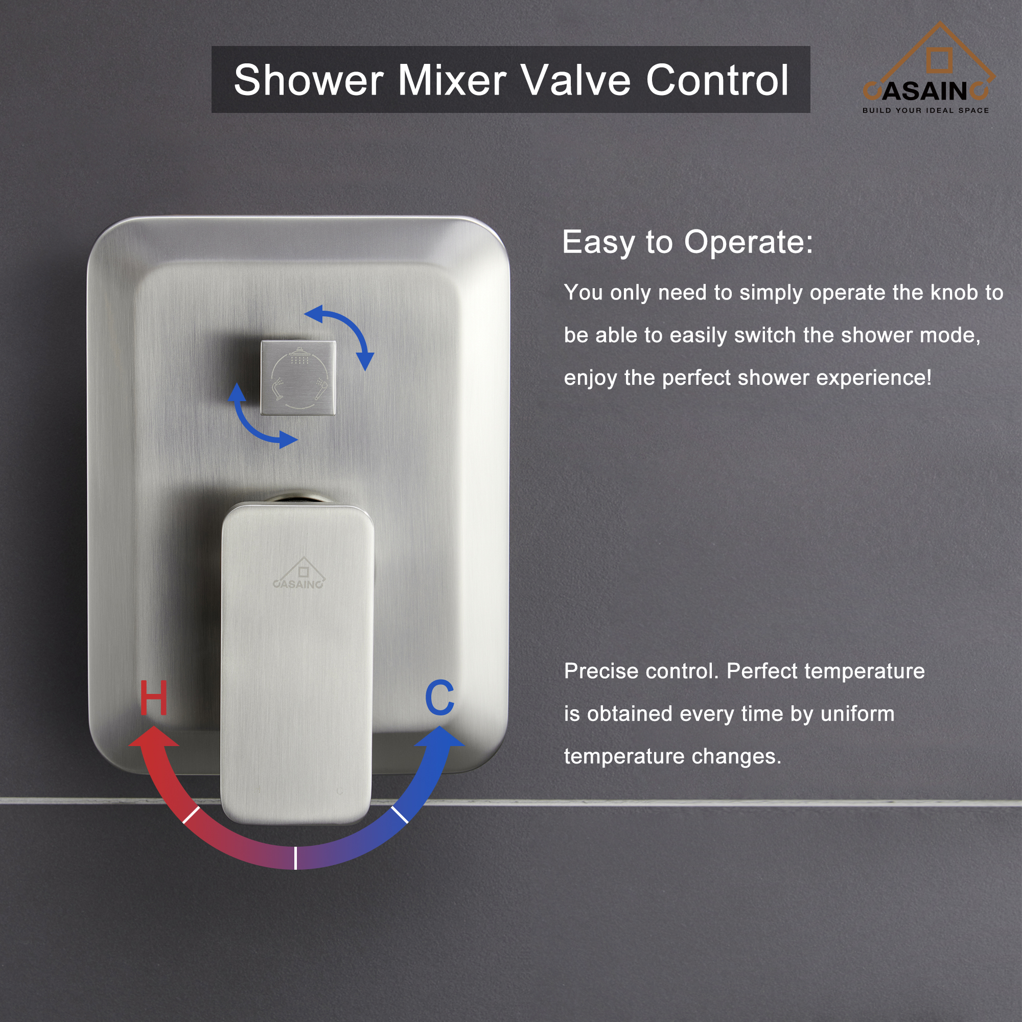 CASAINC 10 inch Square Wall-mounted rain shower faucet with pressure balanced valve