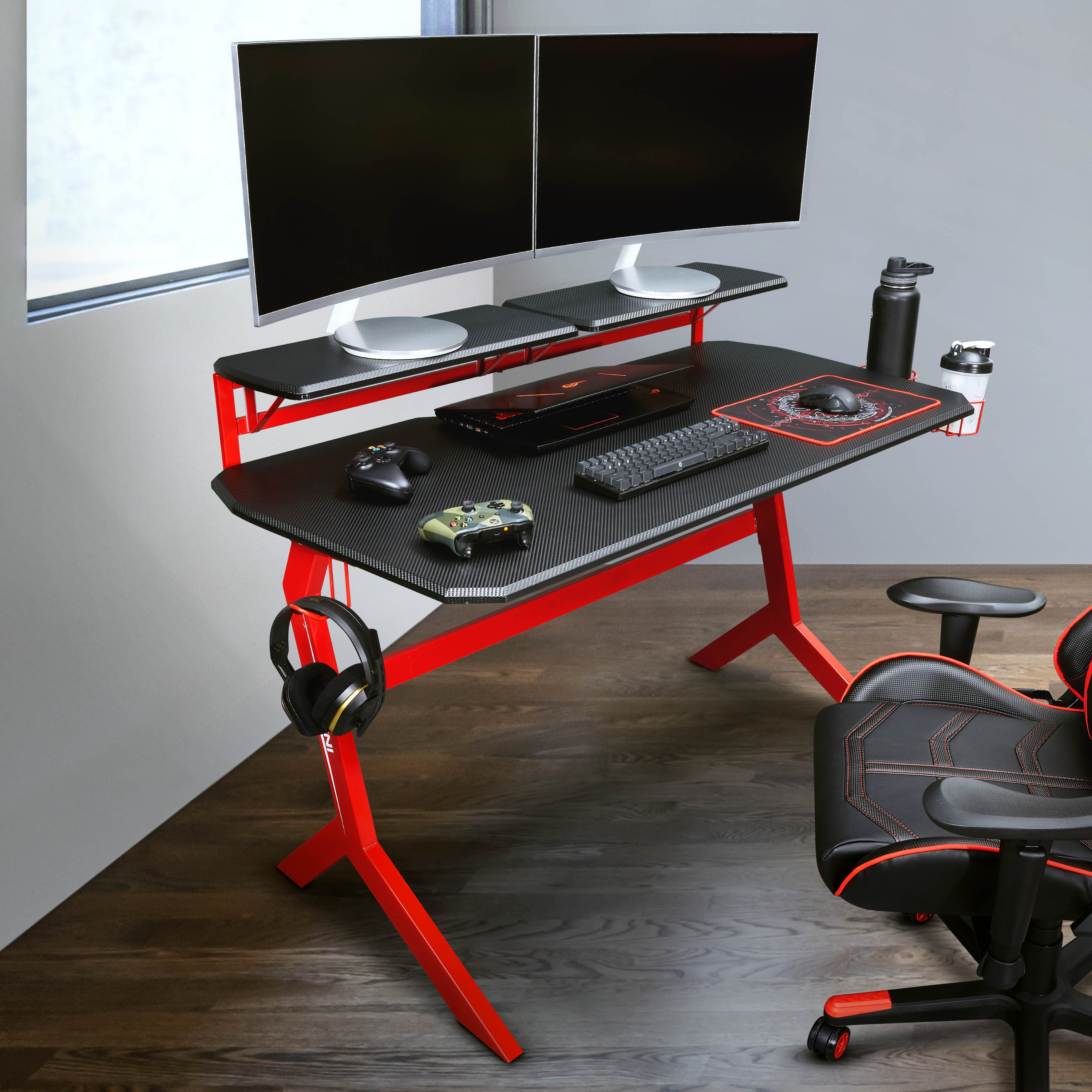 Techni Sport Red Stryker Gaming Desk, Red-CASAINC