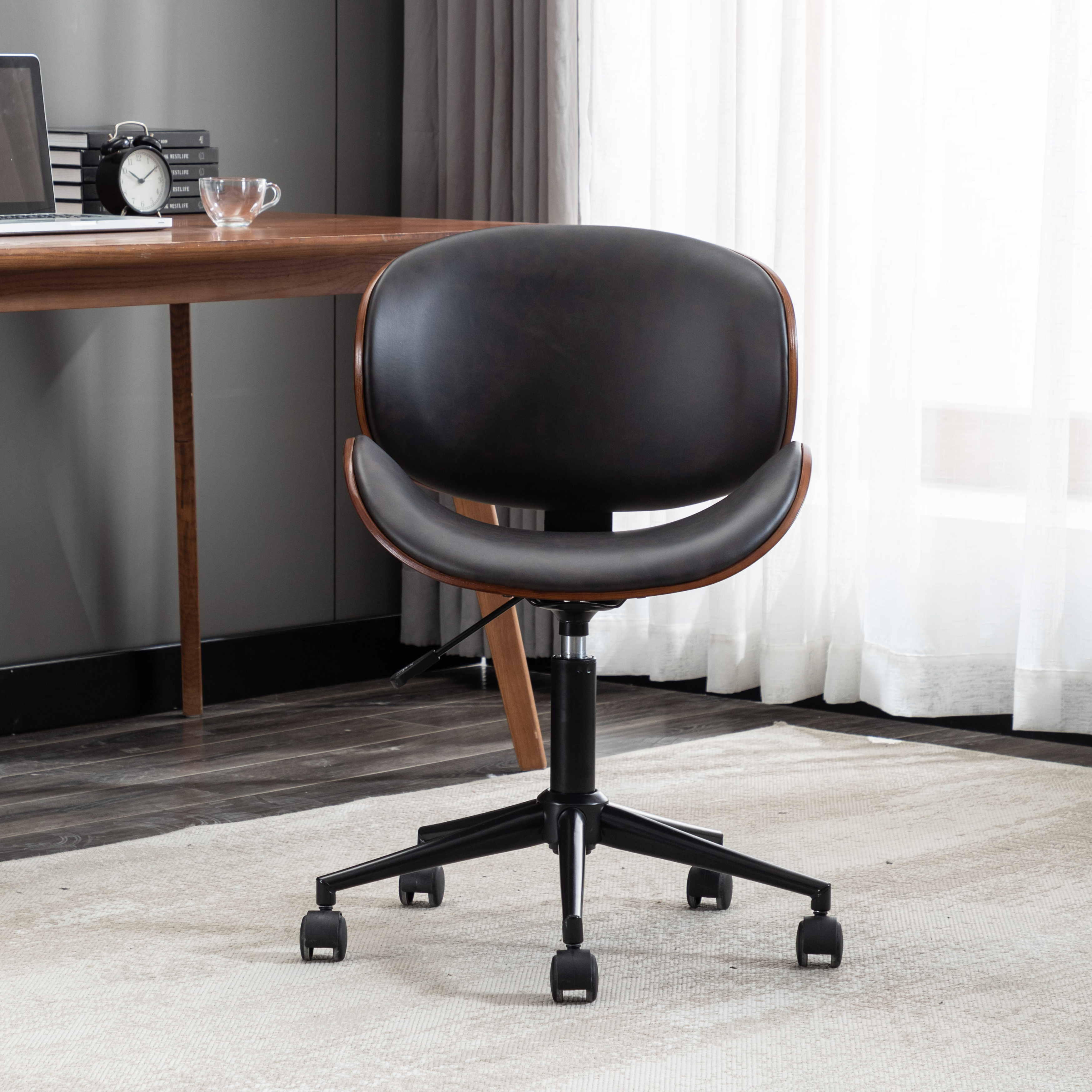 HengMing Bentwood Adjustable Office Chair , Mix color PU Leather Upholstery and black foot-CASAINC