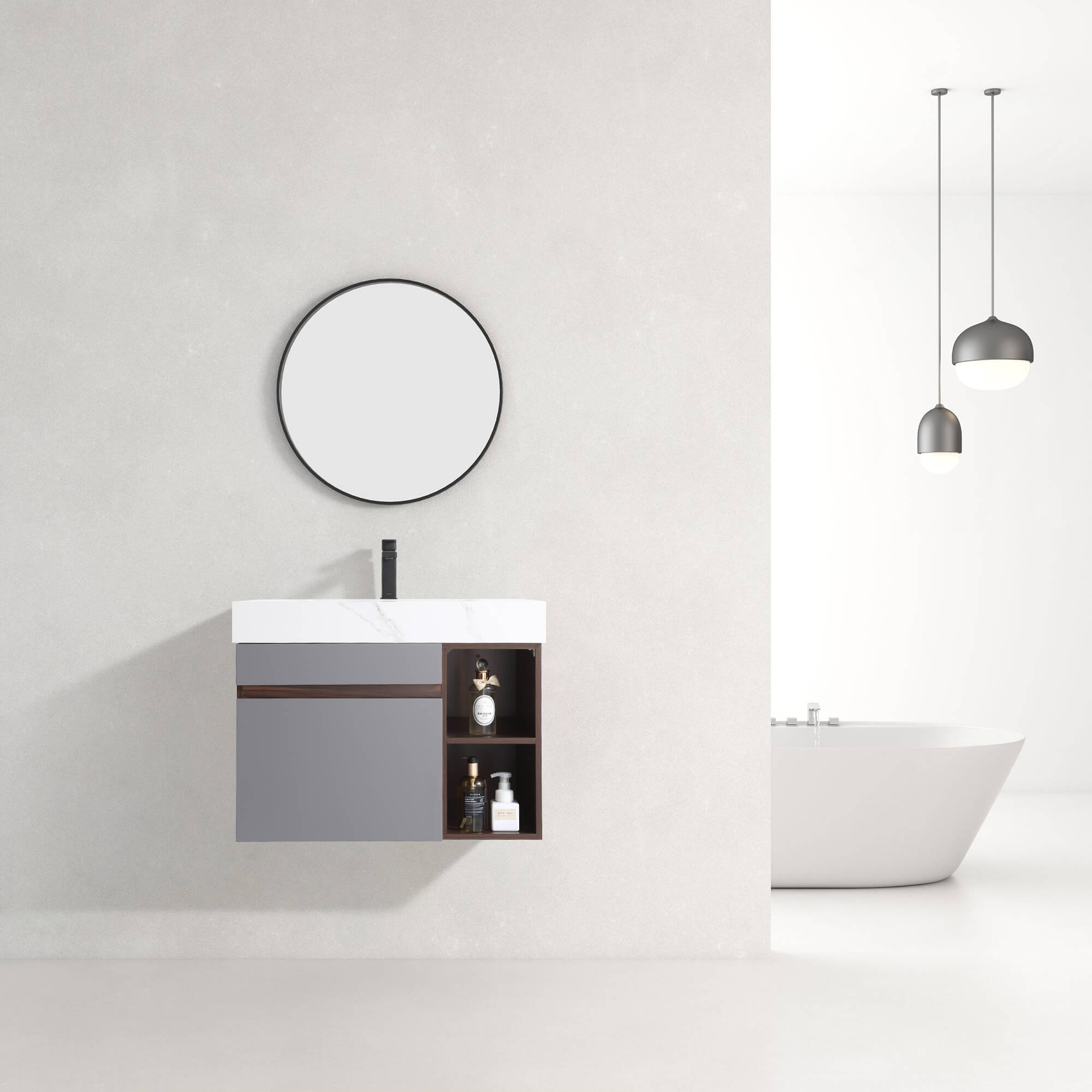 CASAINC 30-in Undermount Single Ceramic Sink Bathroom Vanity with White Engineered Stone Top
