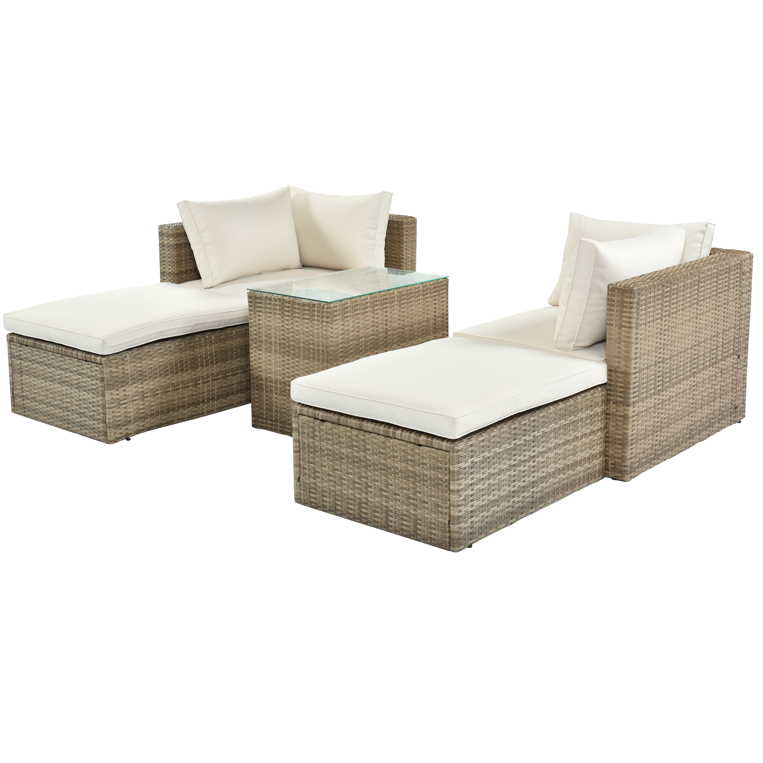  Outdoor Patio Furniture Set, 5-Piece Wicker Rattan Sectional Sofa Set, Brown and Beige-CASAINC