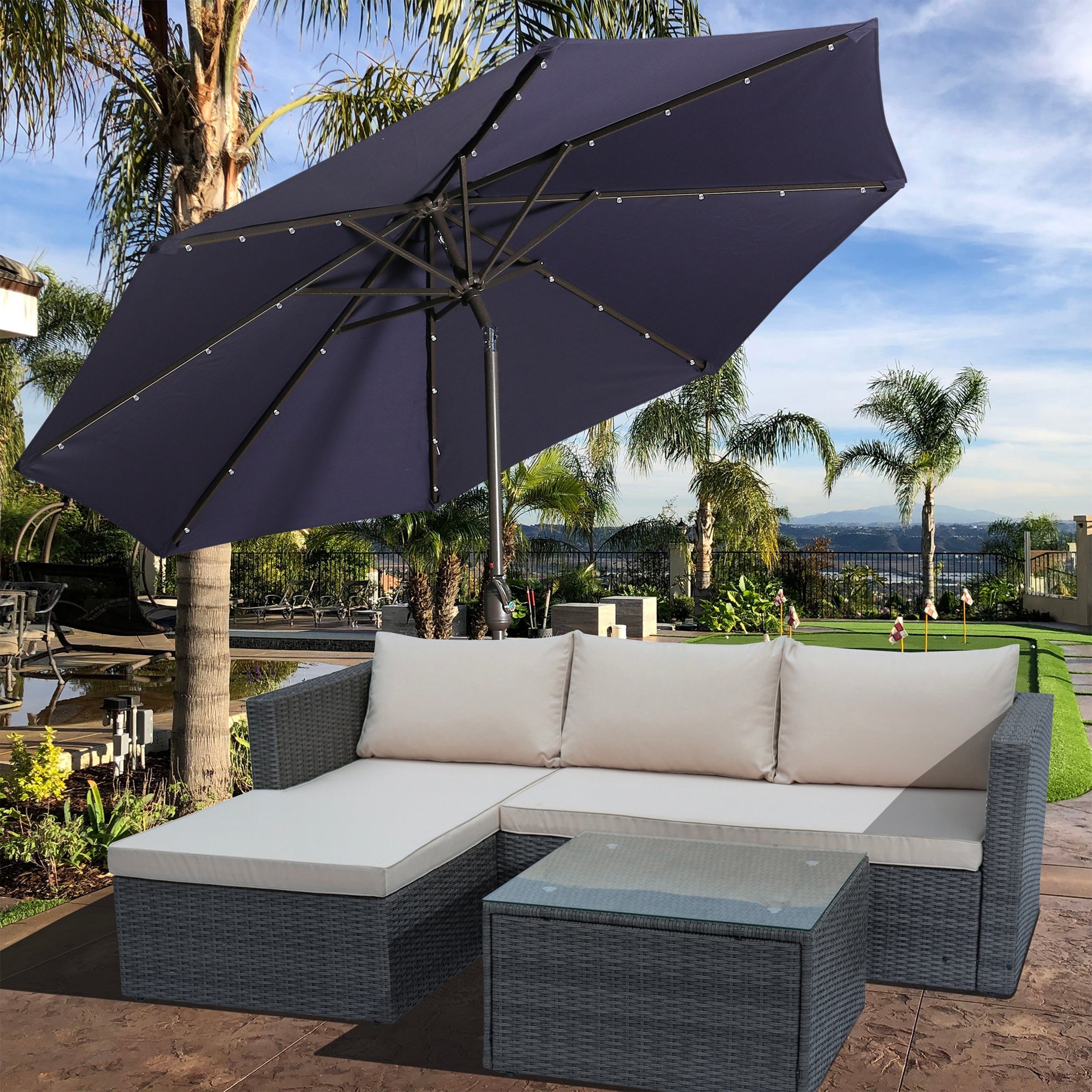 Casainc Outdoor Patio 9 ft. Aluminum Tilt Half Beach Umbrella in Navy Blue Without Base-CASAINC