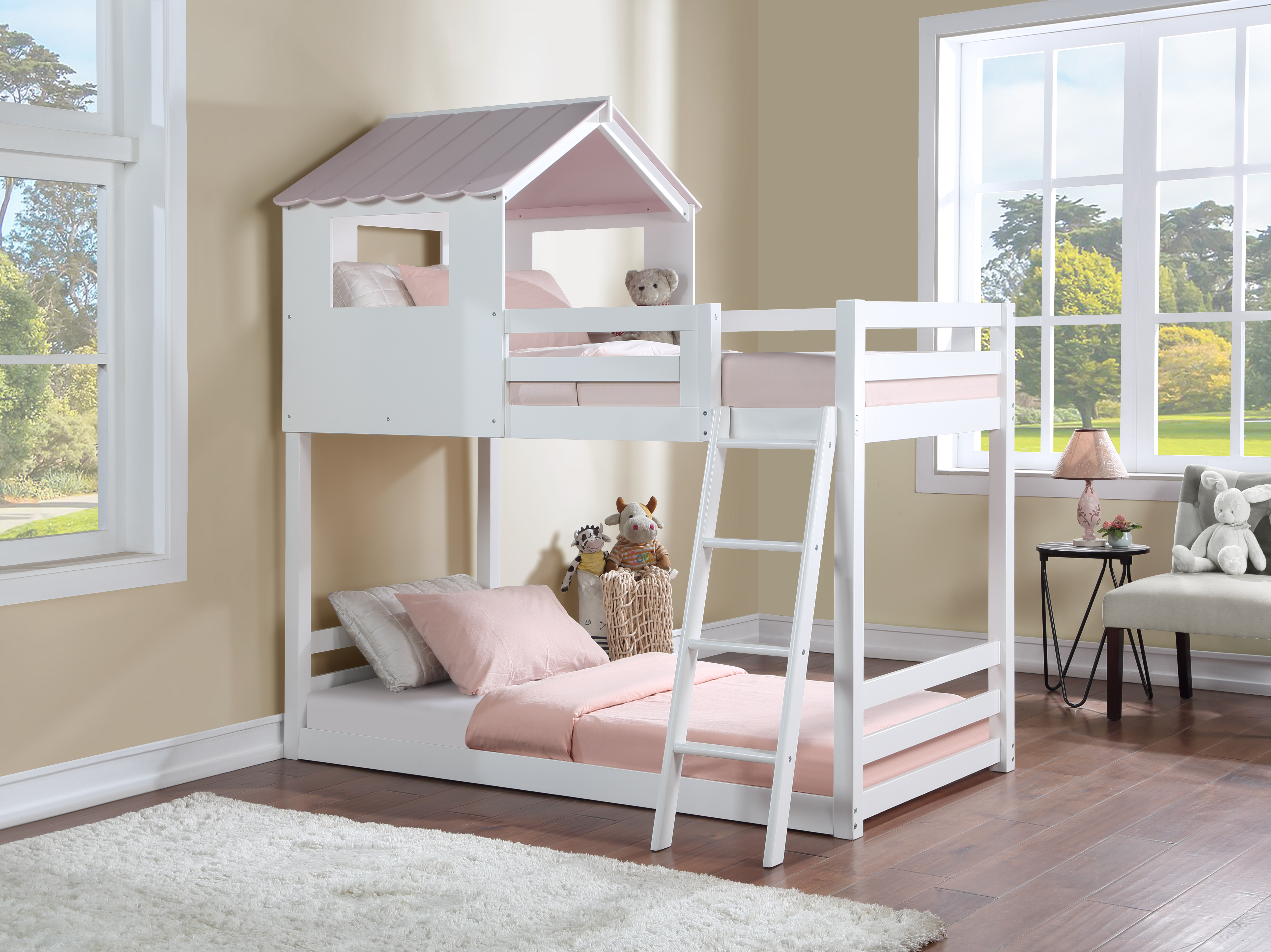 ACME Solenne T/T Bunk Bed, White Pink Finish