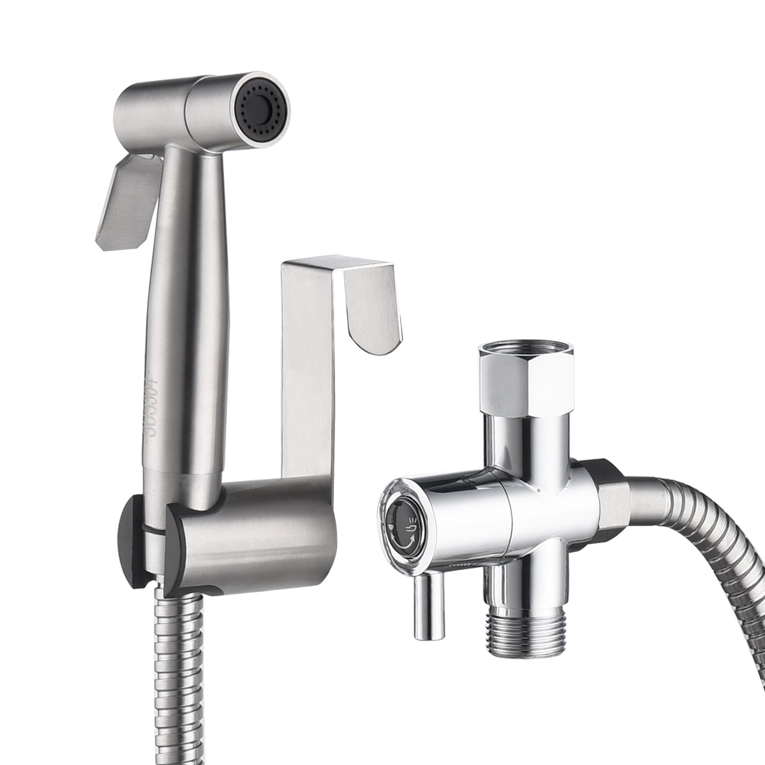 Single-Handle Bidet Faucet with Sprayer Holder, Solid Brass T-Valve and Flexible Hose in Brushed Nickel-CASAINC